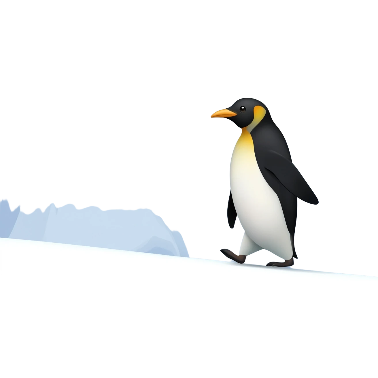 Karlı dağlara doğru yürüyen bir penguen emoji