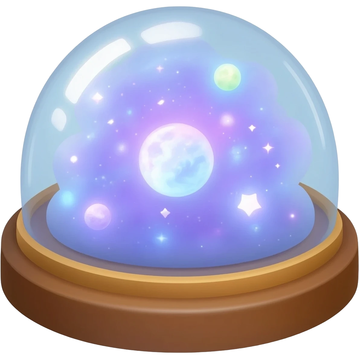 Tiny mystical mysterious sparkly cloudy magical glowing spherical nebula planets inside a glass globe dome emoji