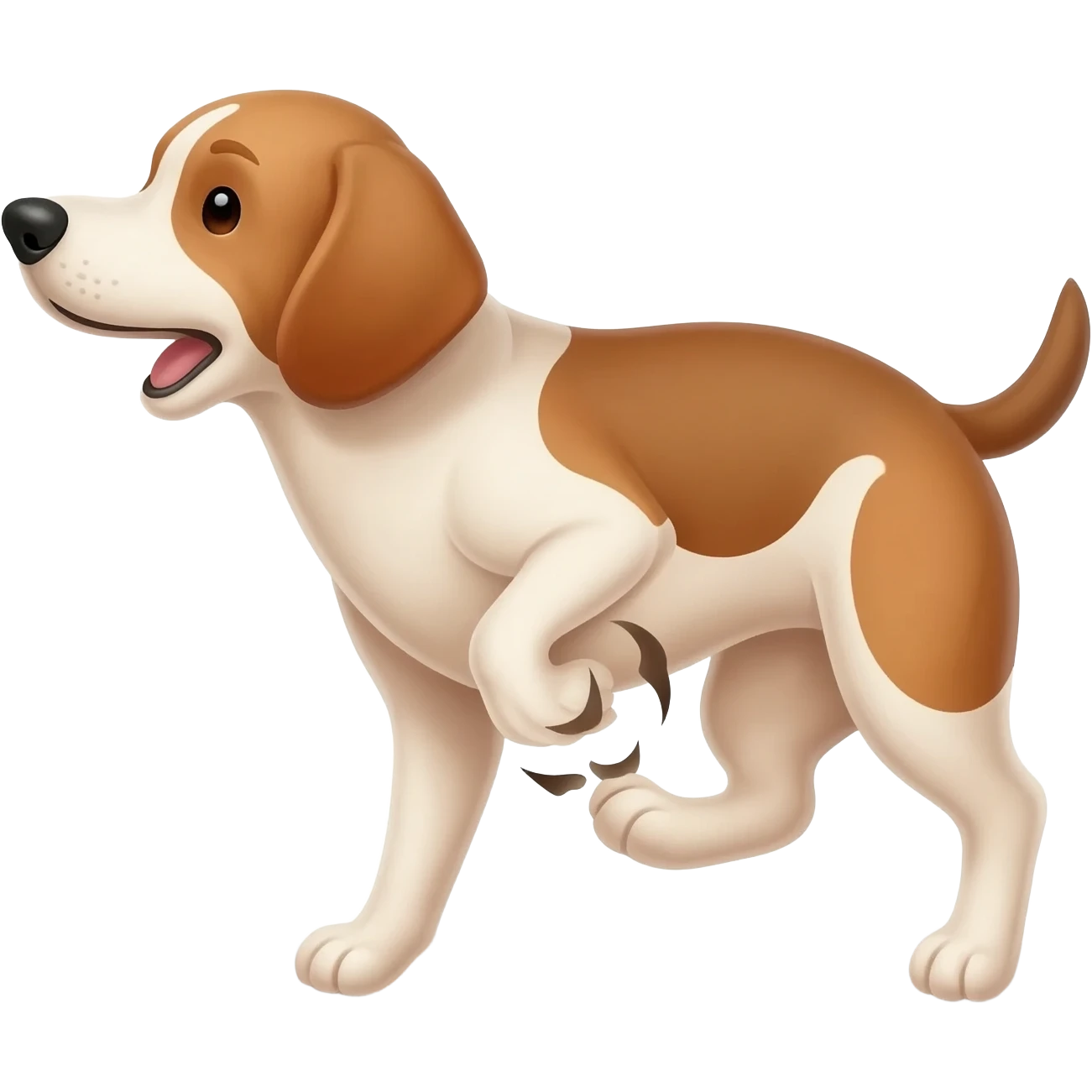 The dog is scratching its hind paw a lot emoji