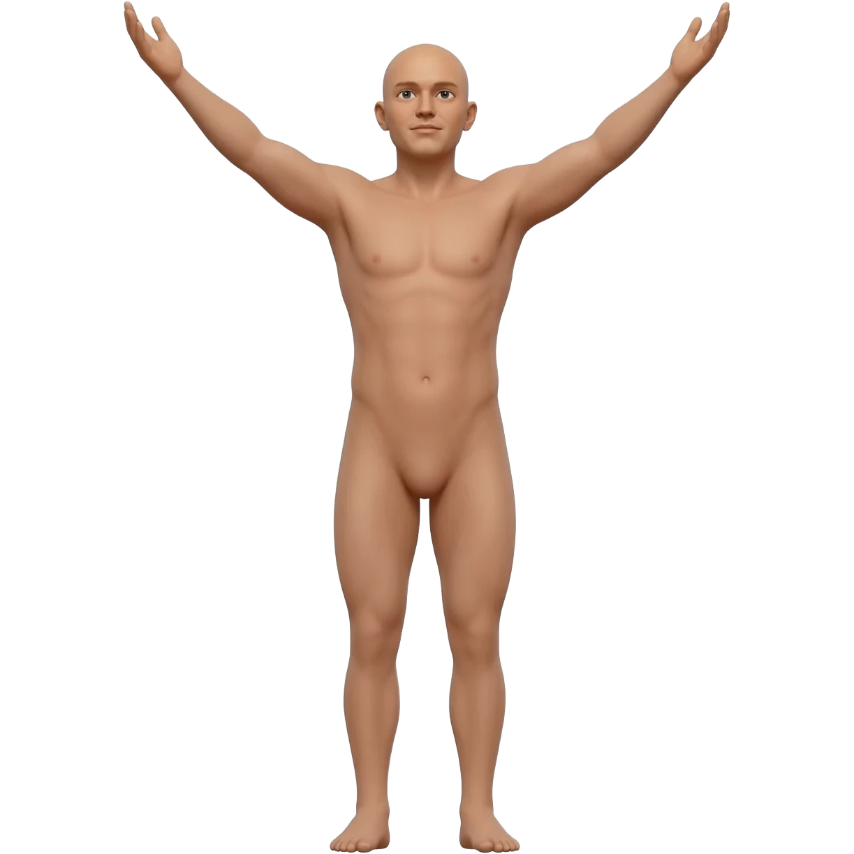 Una persona, cuerpo completo, brazos extendidos hacía arriba, sin ropa, con piel emoji