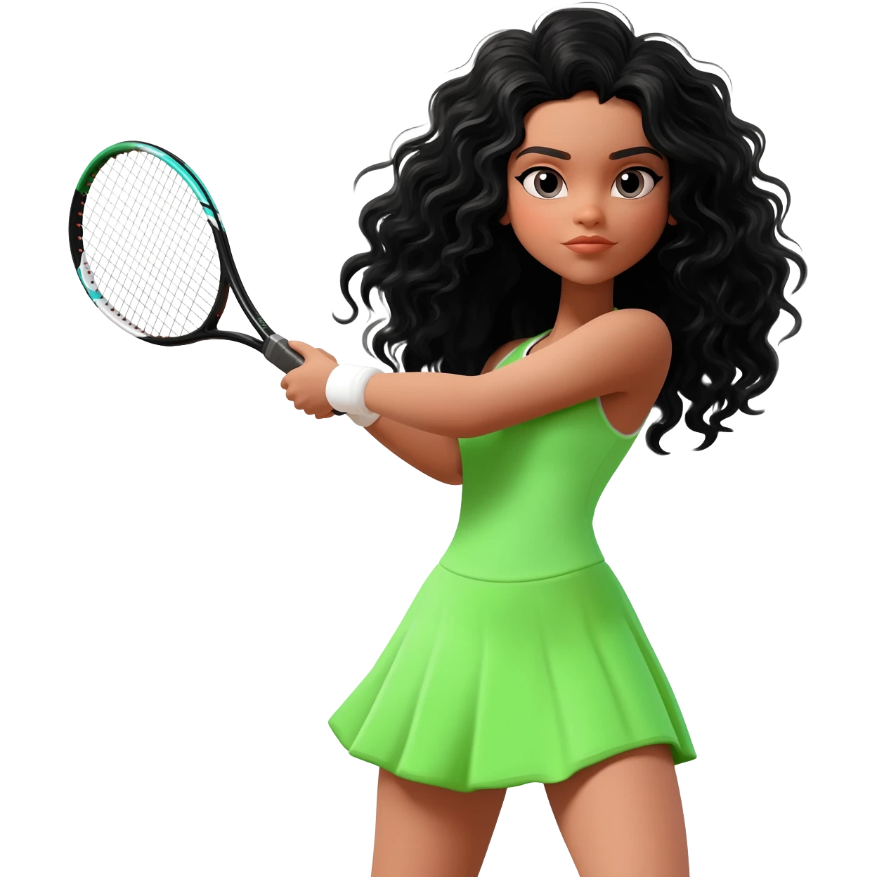 Tennis girl with long black curly wavy hair emoji
