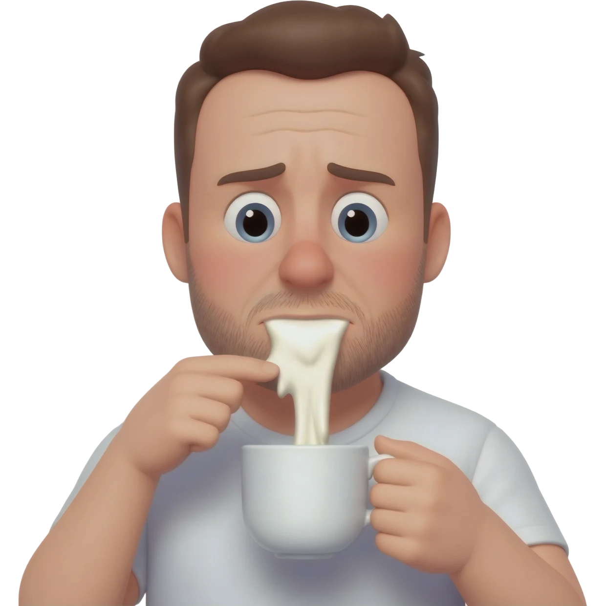 A guy licking goopy milk from a cup who is super embarrassed emoji