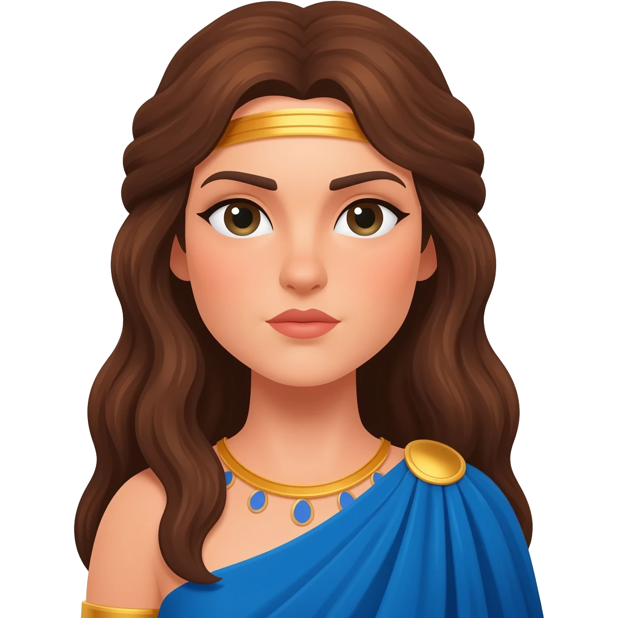Hera from Greek Mythology with long brown hair, blue outfit emoji