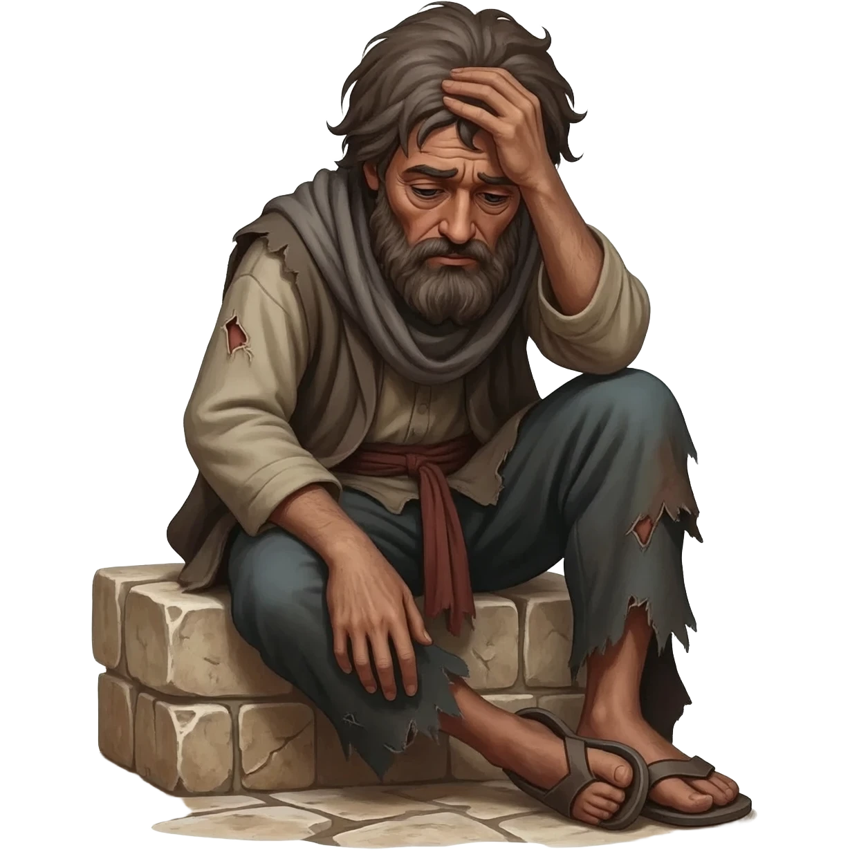 парень грустный без денег бендый в рваной одежде растроенный ,  времена древнего иерумалима  emoji