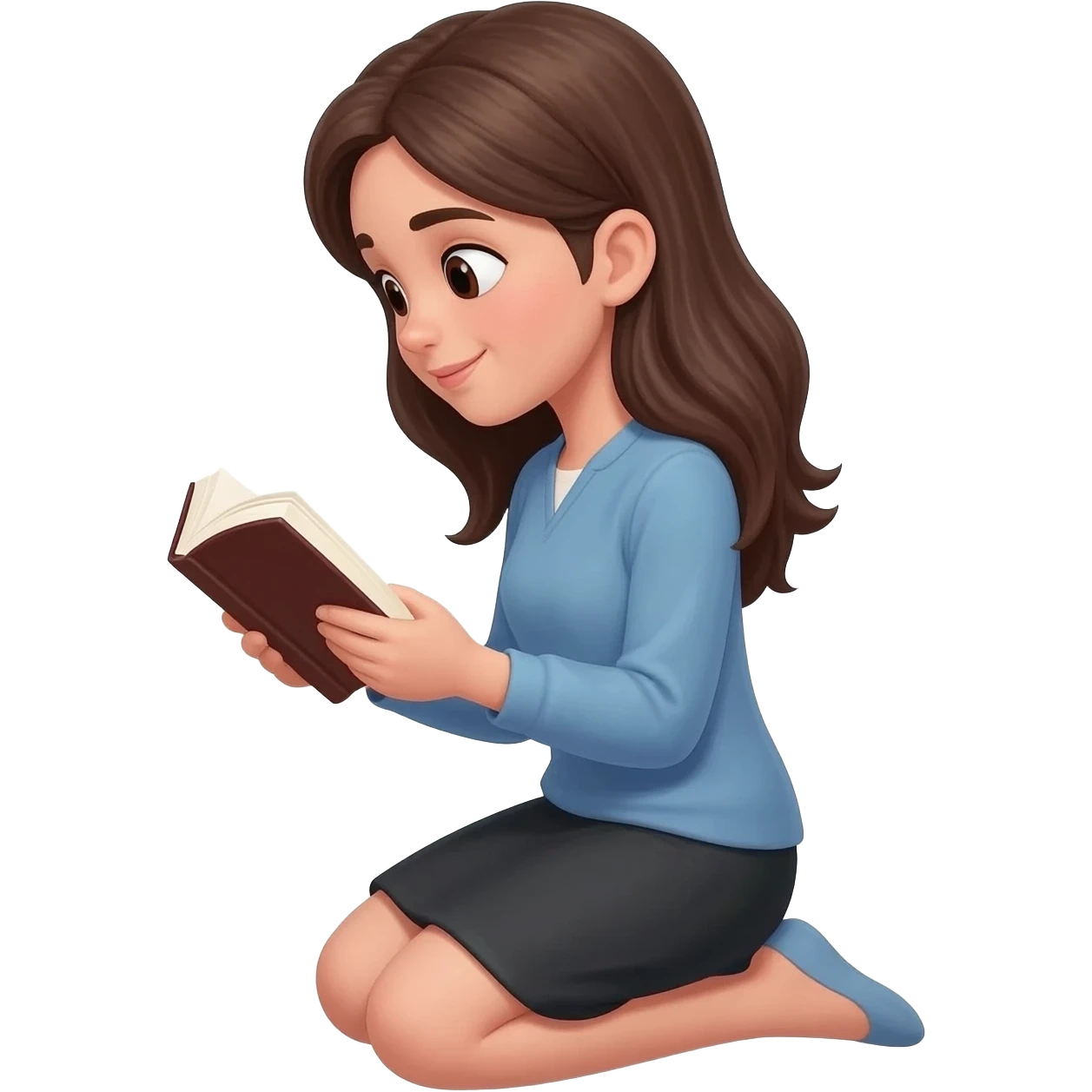 нарисуй девушку, читающую библию  на коленях ей    20 - 25 лет с боку  emoji