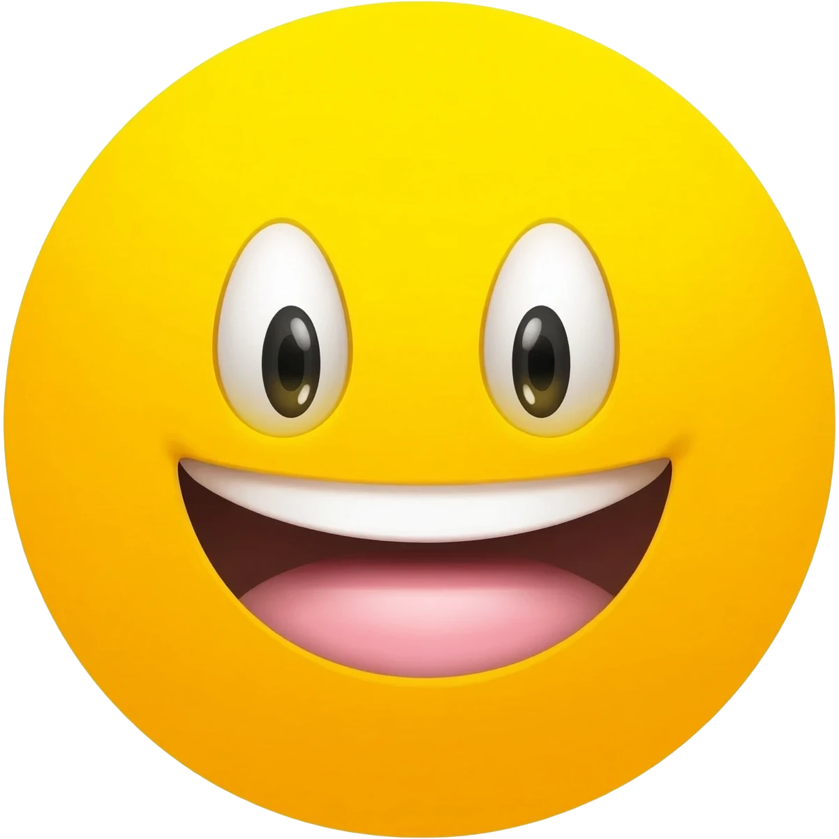 A single expressive emoji face, bold thick black outlines, flat vector art style, bright saturated yellow circle, wide eyes, big exaggerated smile, clean white background, centered composition, simple and iconic emoji