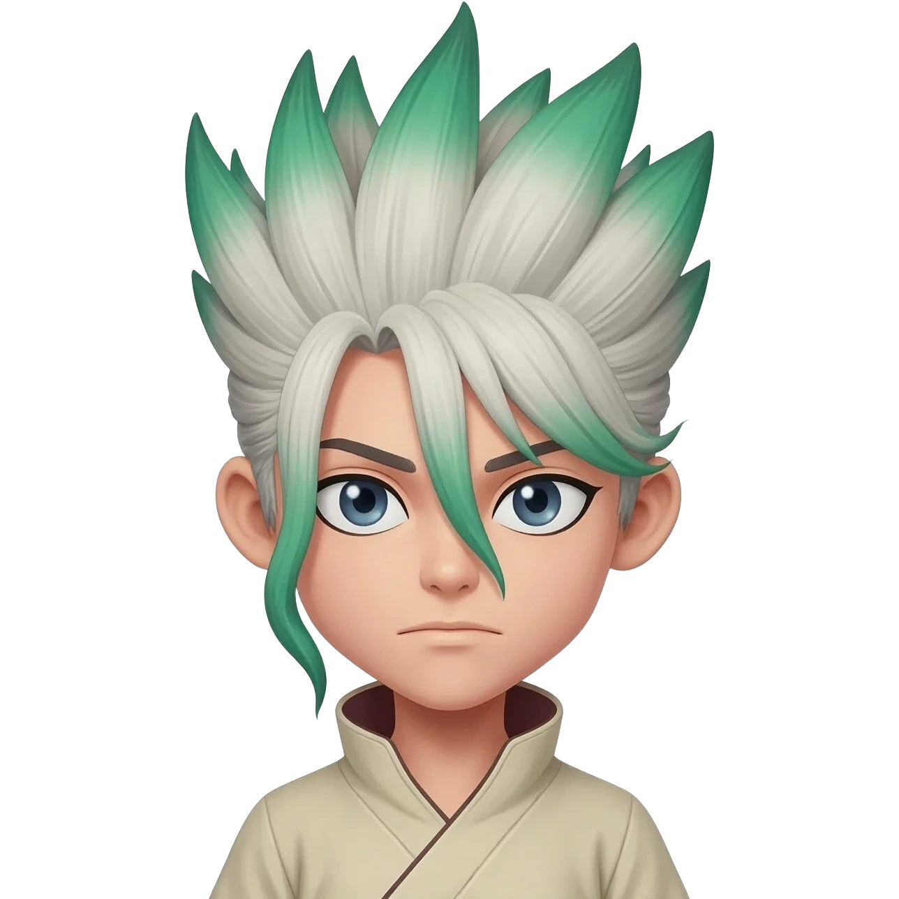 Seku from Dr stone grey green fade hair emoji