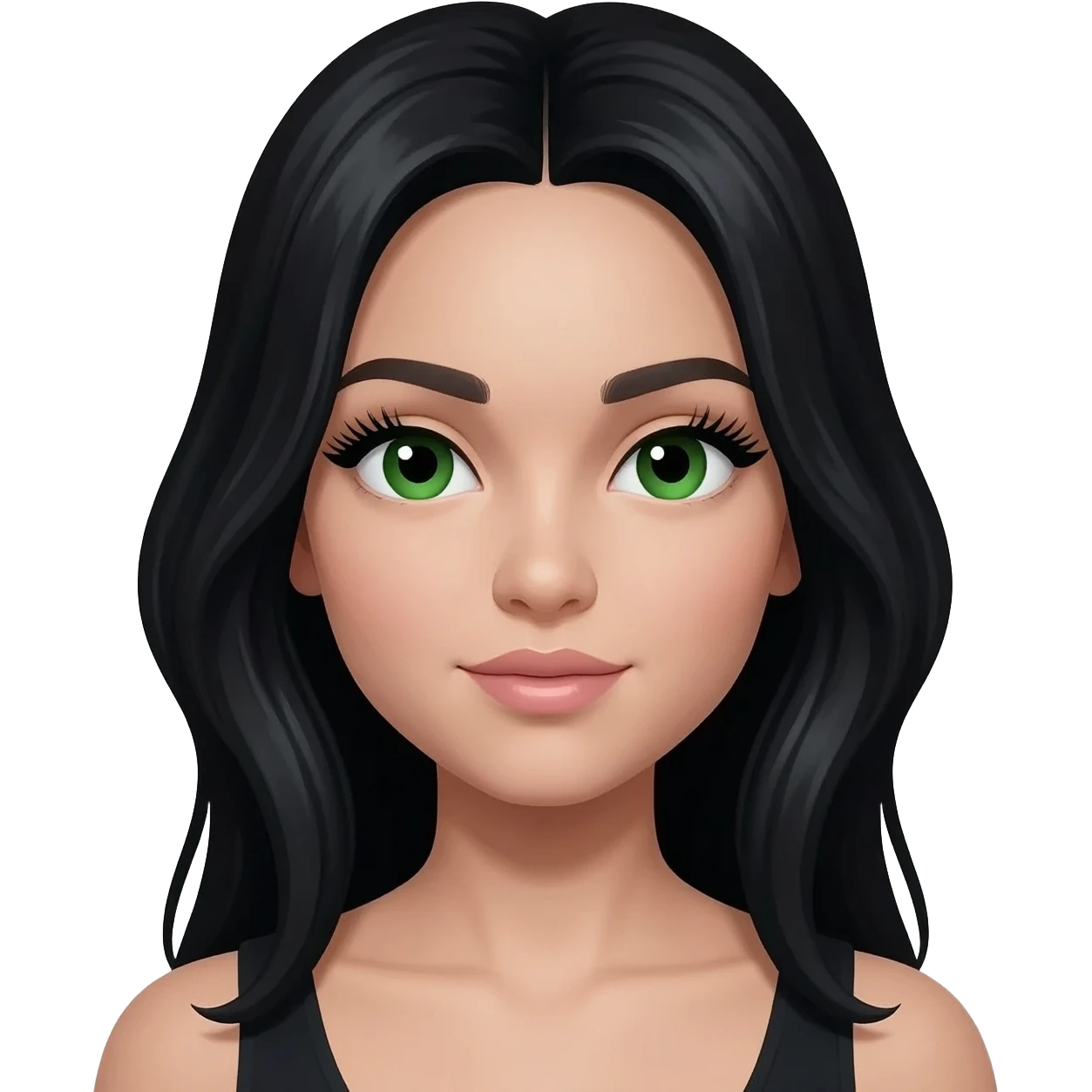 Fille cheveux lisse long noir et au milieu les yeux verts et faux faux cils emoji