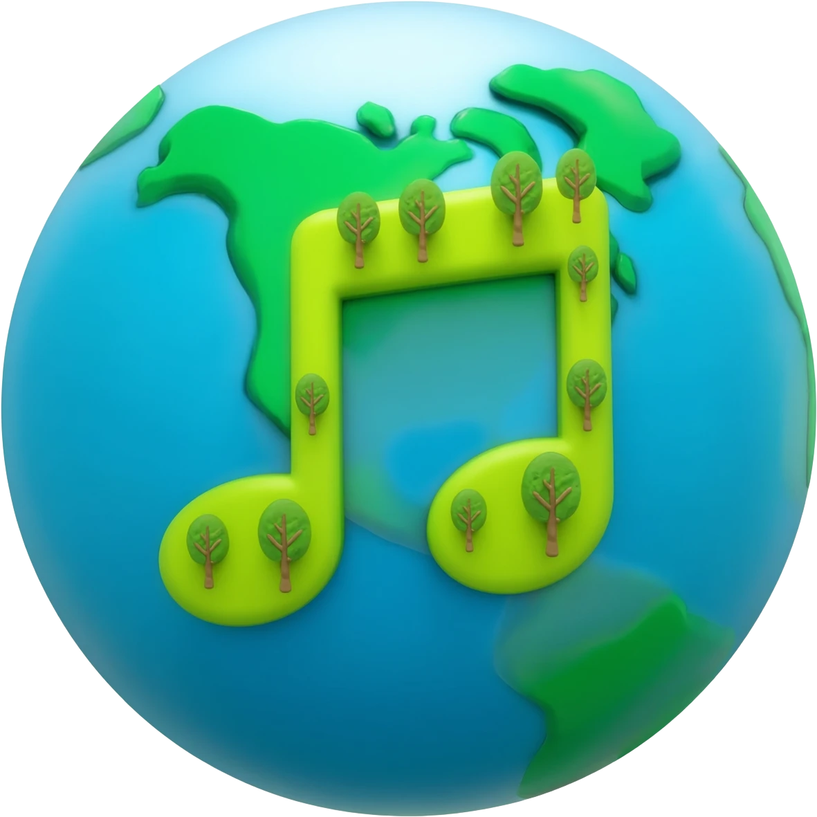 Earth with land in the shape of musical notes. emoji