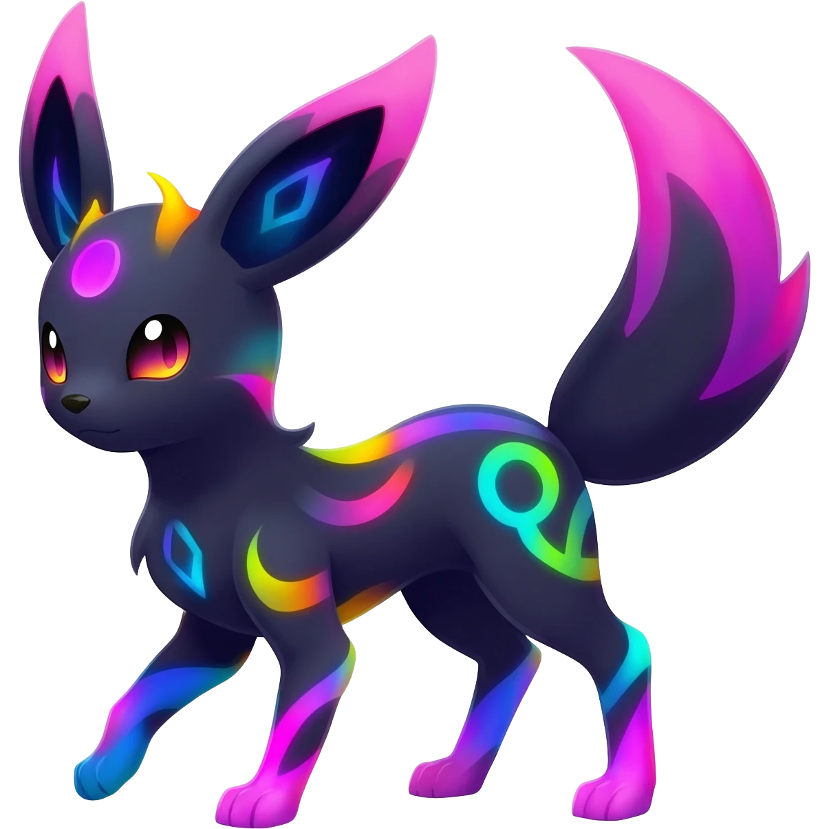 Magical elemental Dark vibrant pastel bright neon colorful edgy exotic painted Fakémon-Pokémon-Vernid-Eeveelution-creature emoji