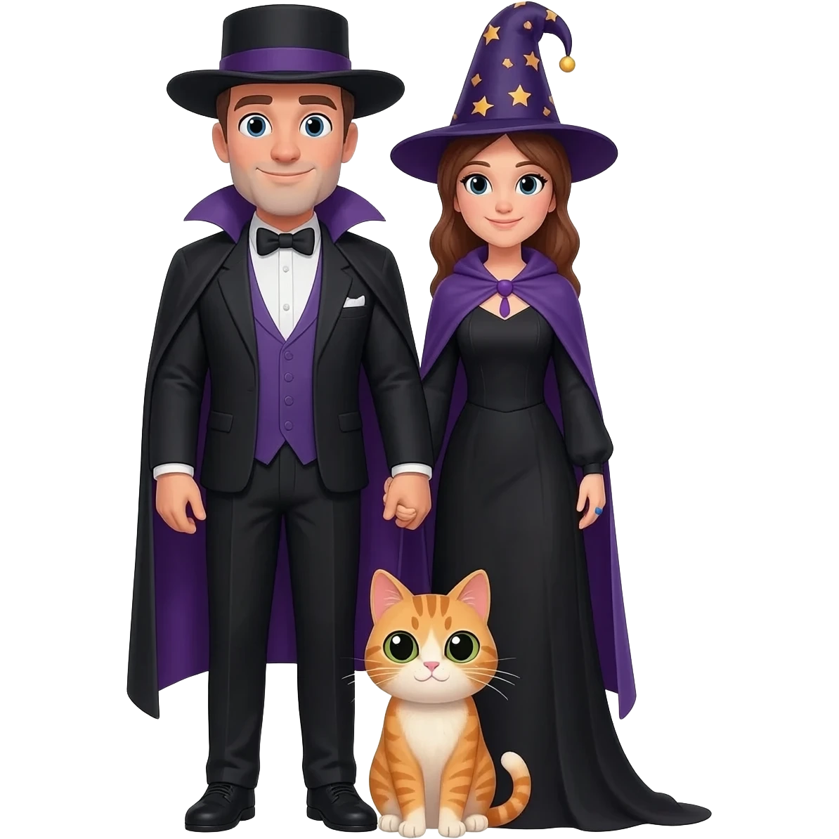 magician couple and their pet cat emoji
