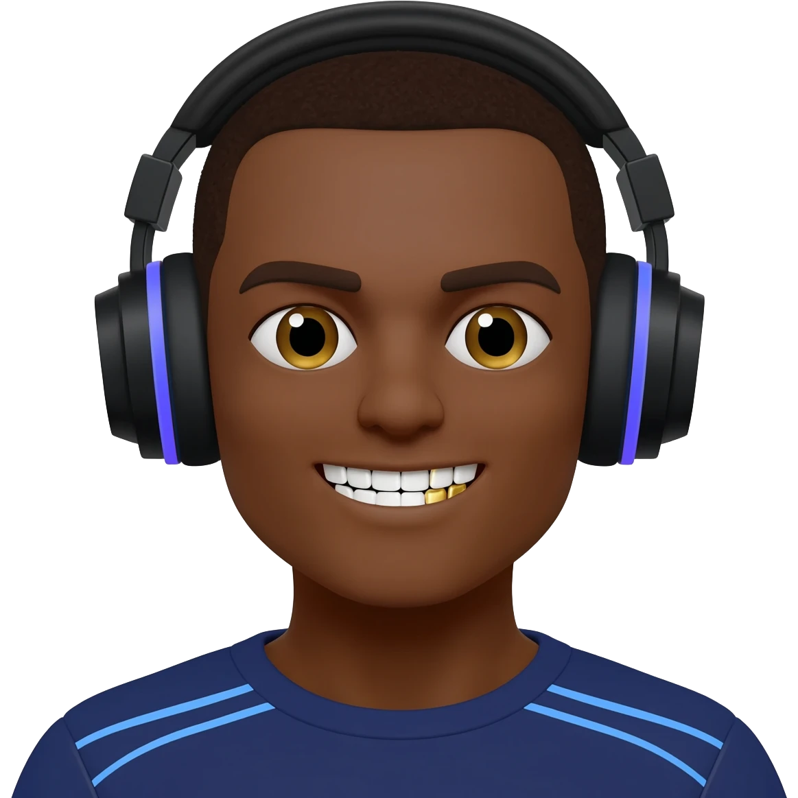 Brown gamer wearing gaming headphones with gold teeth talking gif emoji