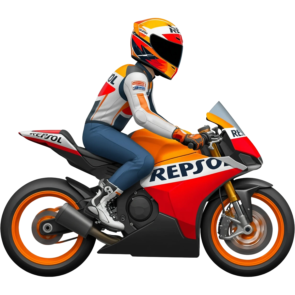Give me a man ride with repsol helmet and repsol motorcycle emoji