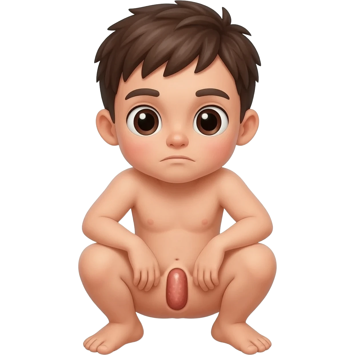 A naked boy squatting with an erection sausage between his legs emoji
