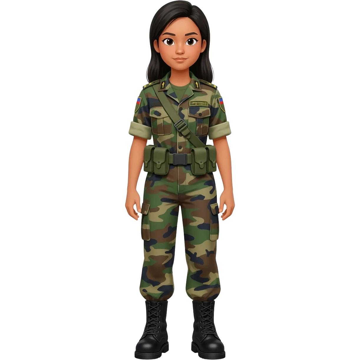 Filipino female soldier bdu 1990s with black combat boots without wearing bandolier emoji