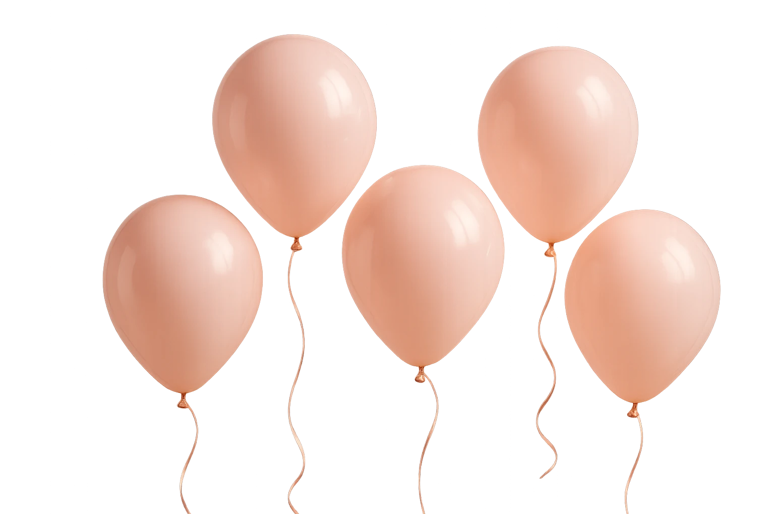 5 palloncini rosa fluttuano in aria isolati su sfondo bianco, iperrealistico 4k emoji