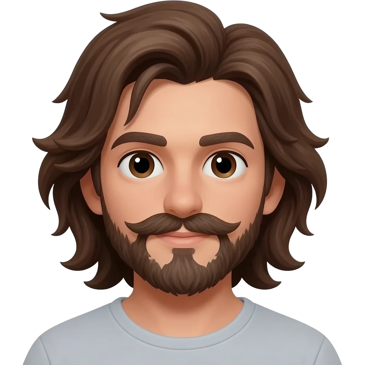 boy with longest volume hair, mustacje and chin beard emoji