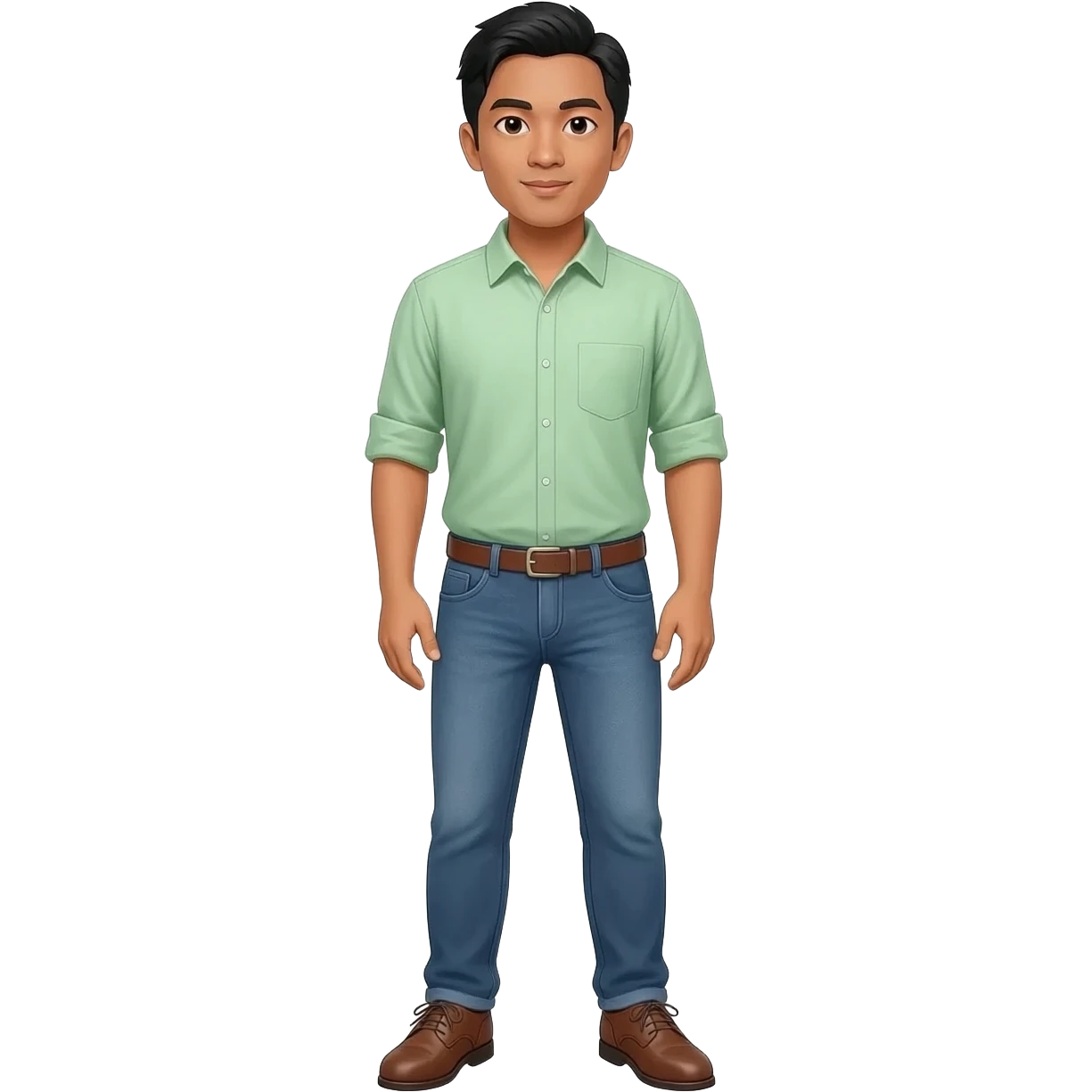 Filipino man light green shirt denim jeans with brown shoes emoji