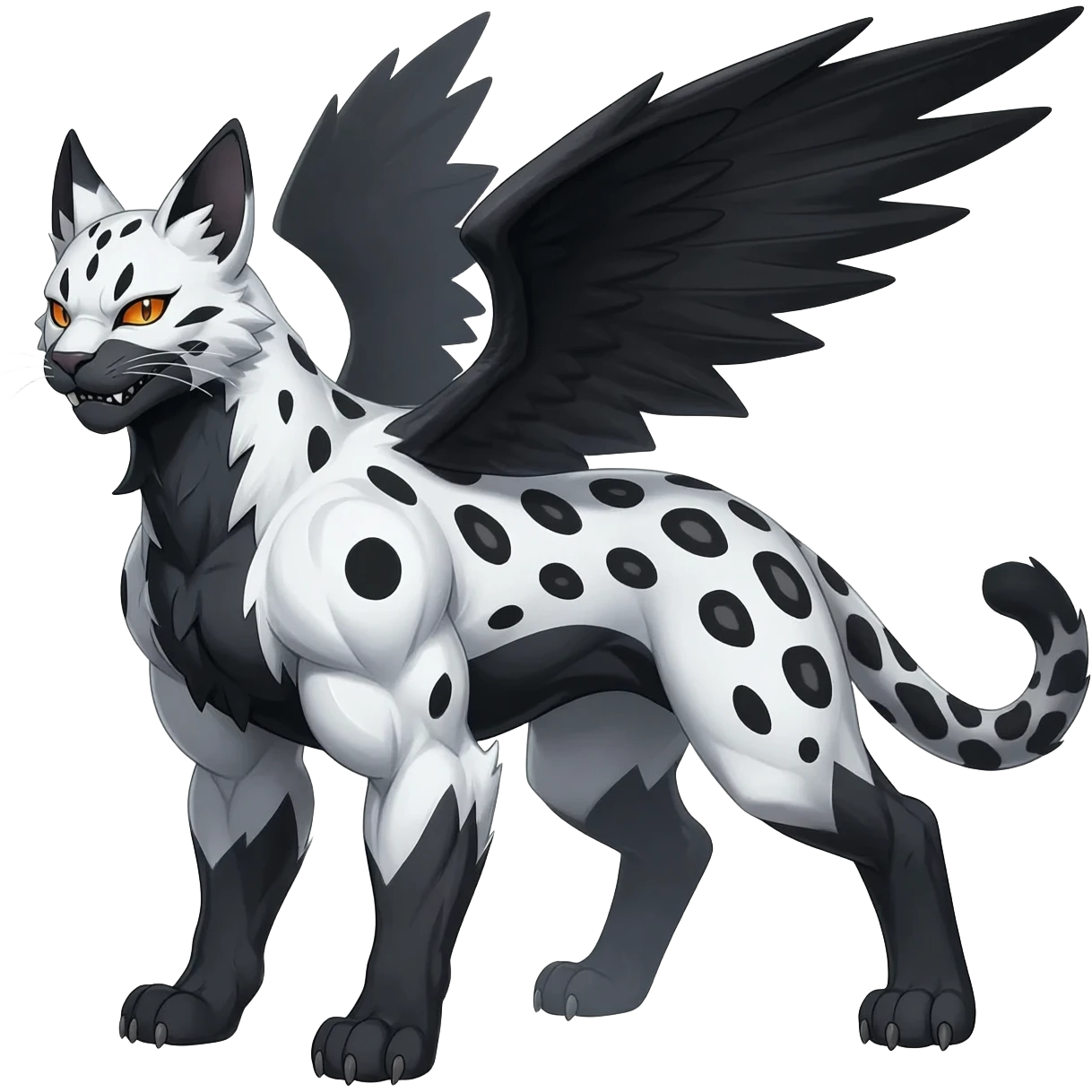 Cool edgy cute adorable hyper-realistic badass Serval-Lycanroc-Snow-Leopard-Absol-Fakémon-hybrid-creature (full body)  emoji