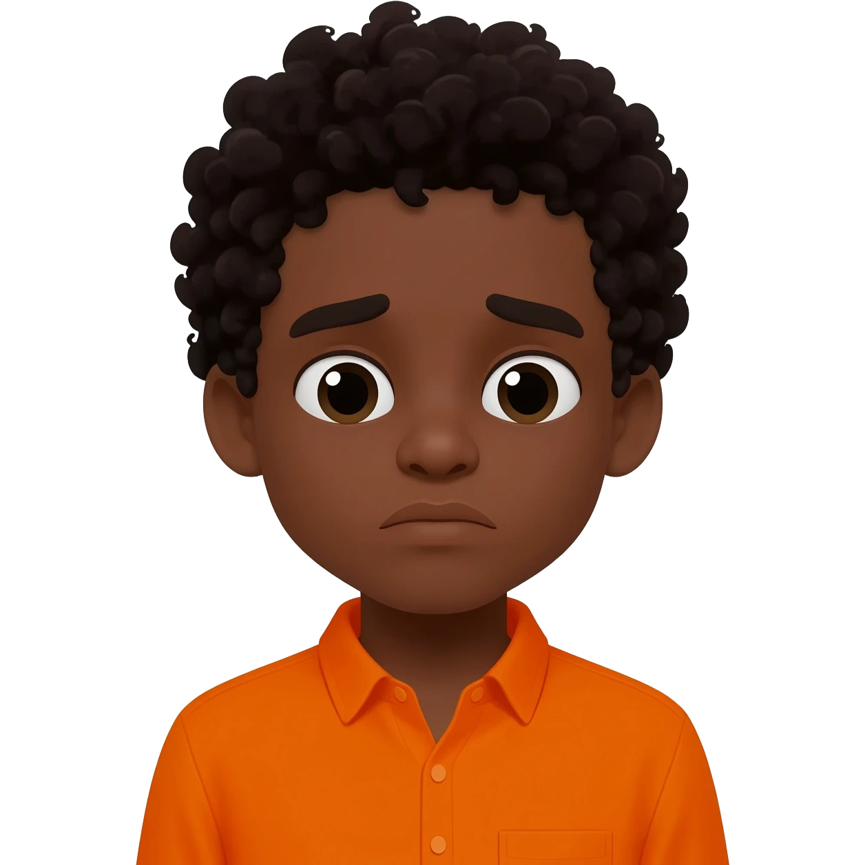 black boy curly hair orange shirt tired emoji