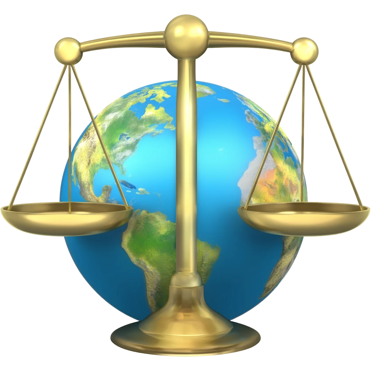 Minimalist golden scales of justice balanced over a globe, symbolizing global law and fairness emoji