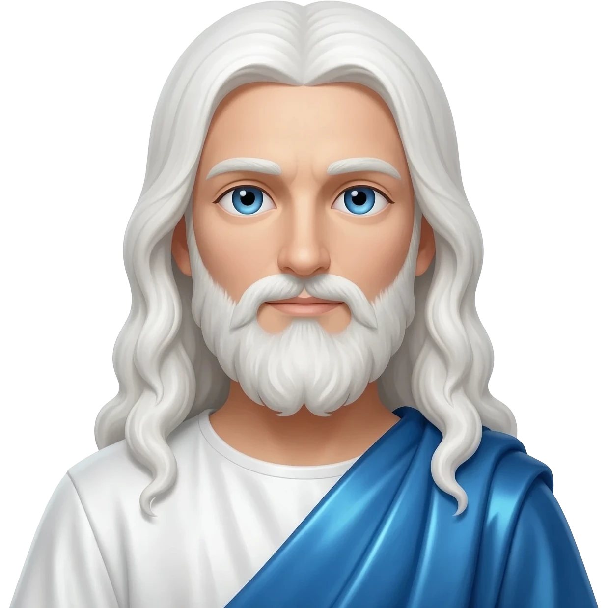 God the Father from Christian Mythology with blue eyes, long white hair, white and blue metallic toga emoji