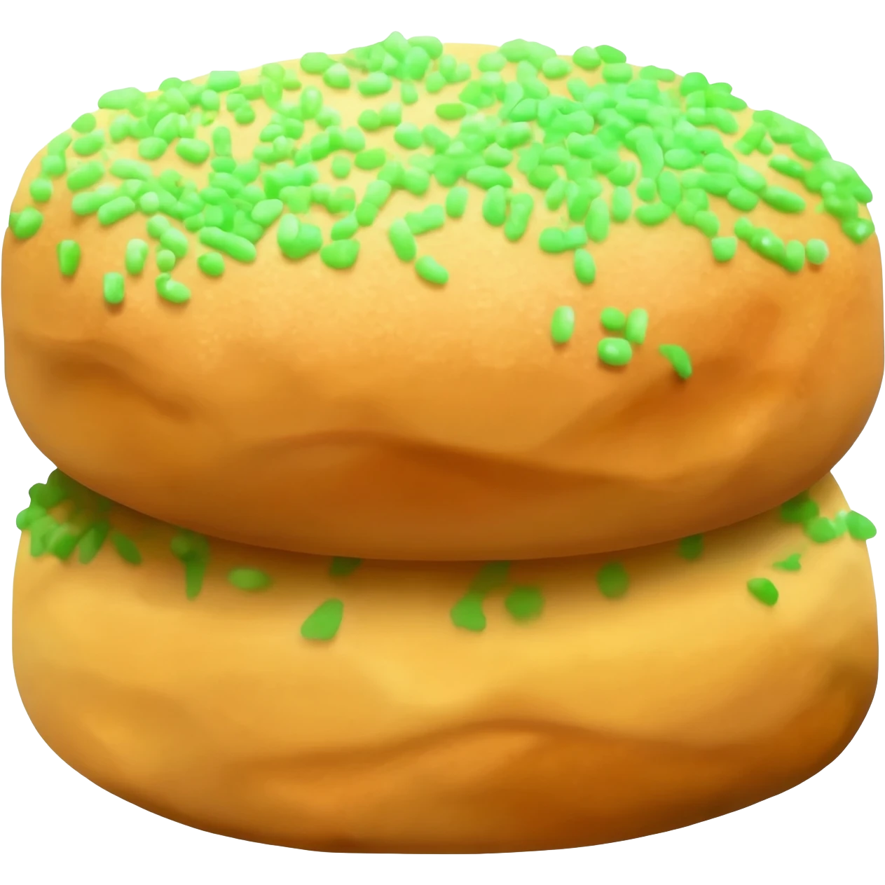 Crunchy scones stacked on top of each other dusted with green icing sugar emoji