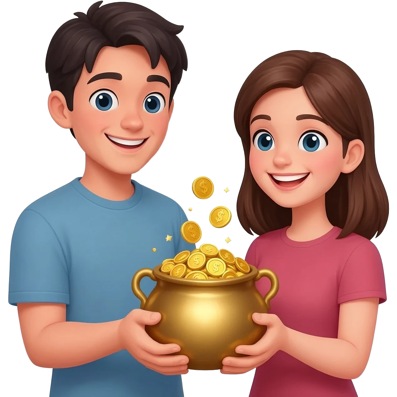 Guy gives girl pot of gold emoji