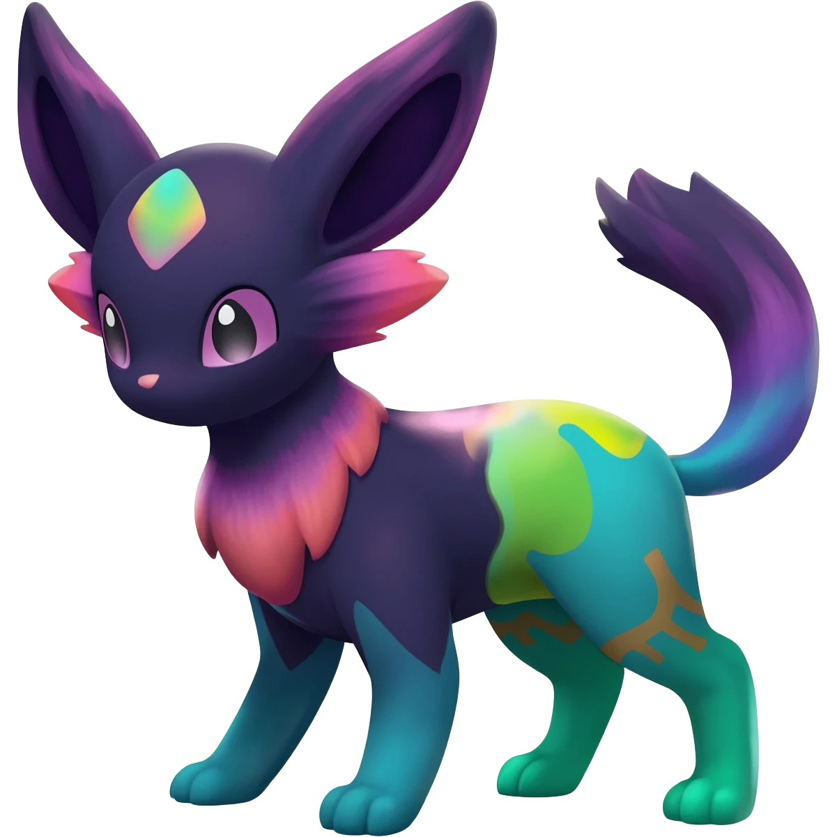 Dark vibrant pastel bright neon colorful edgy exotic painted Fakémon-Pokémon-Vernid-Vaporeon-Leafeon-creature emoji