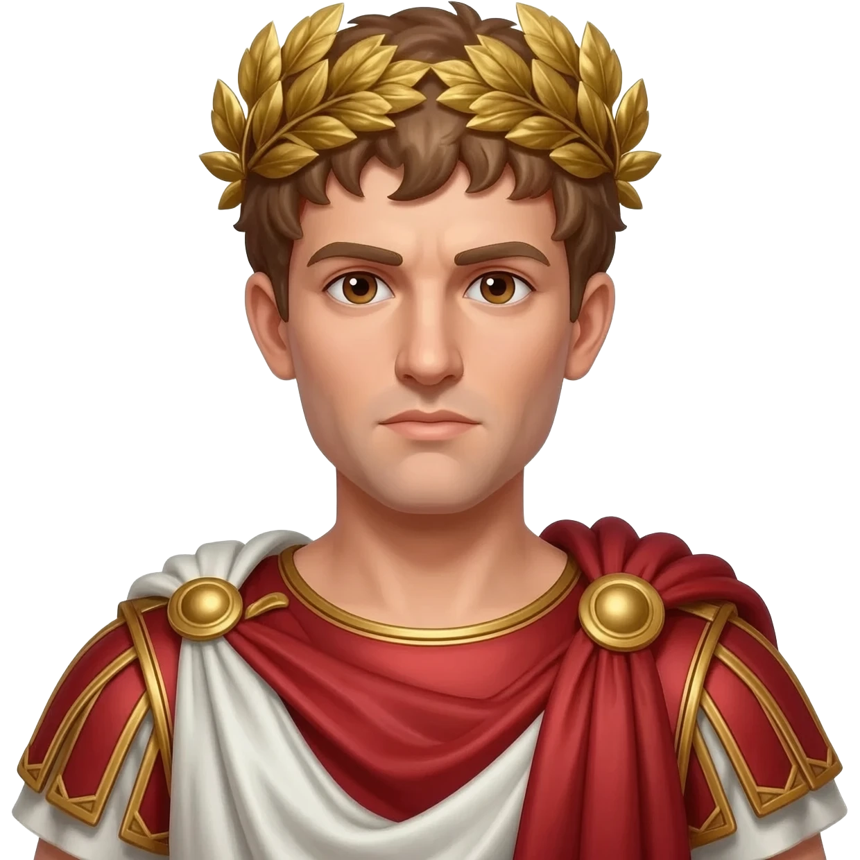 Julius Caesar with brown eyes, golden brown hair, red metallic tunic, white metallic toga emoji