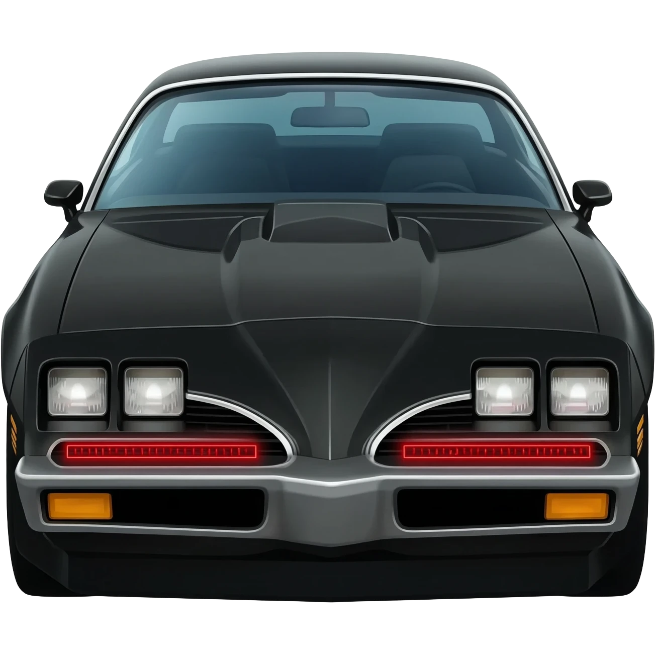 K.I.T.T. the black Trans Am from the Knight Rider TV show with a scanner bar of red lights on the front of the hood in-between the headlights emoji
