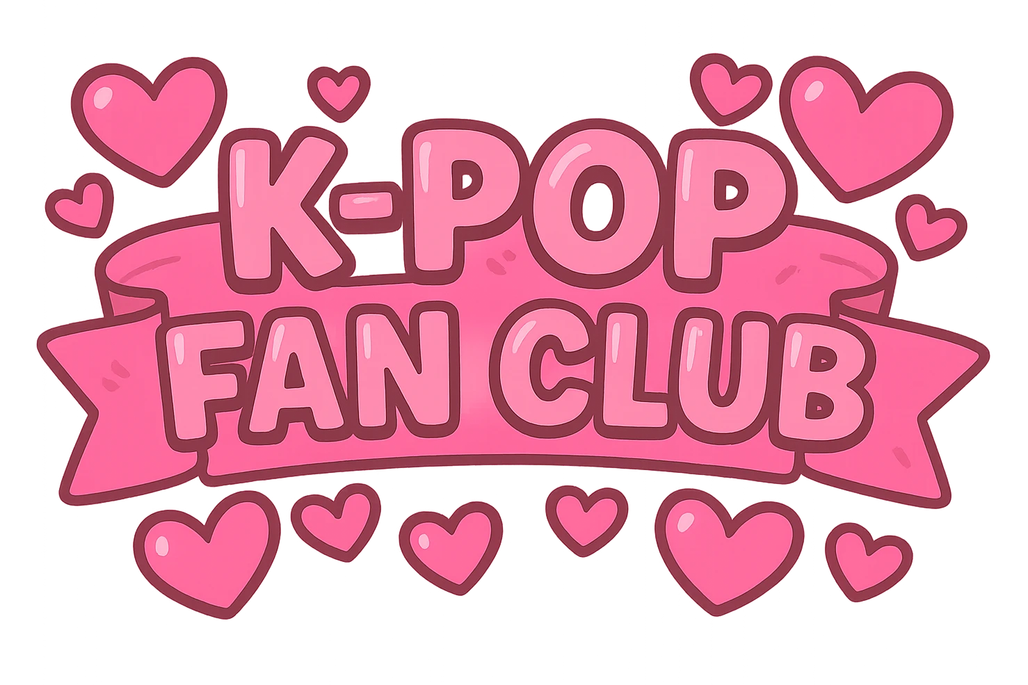 pink kpop fan club banner with hearts, fun and collectible emoji