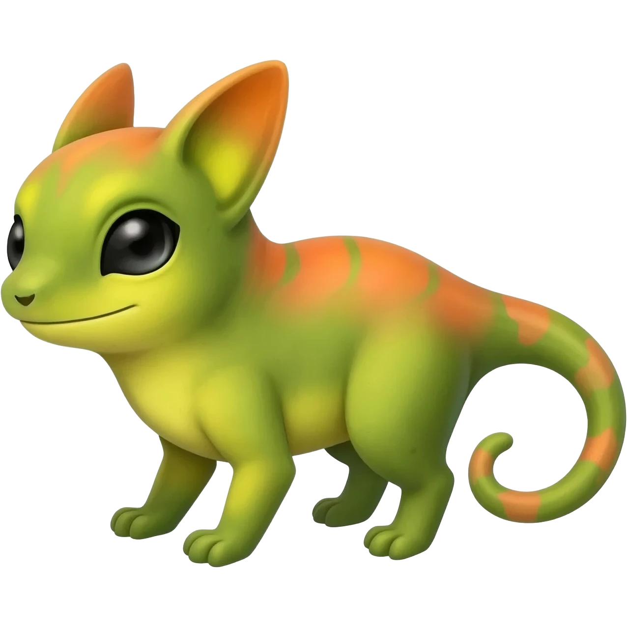 Rare realistic exotic warm-green warm-orange warm-yellows pastel gradients cute epic pretty beautiful handsome gorgeous aesthetic colorful vibrant Vernid-Trico-species-Fakemon-creature by LiLaiRa, 4 legs, 1 tail, random markings, (full body) emoji