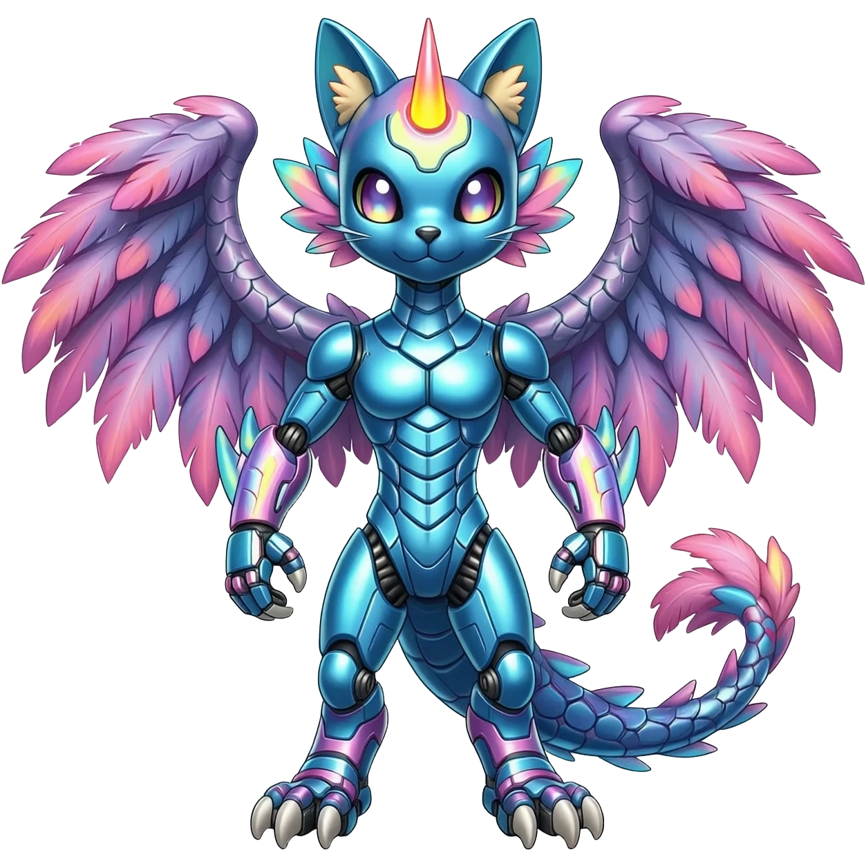 Shiny Colorful Meloetta-Latias-Koraidon-Peppercat-Wargreymon-Protogen-Fakémon-fusion-hybrid-creature emoji