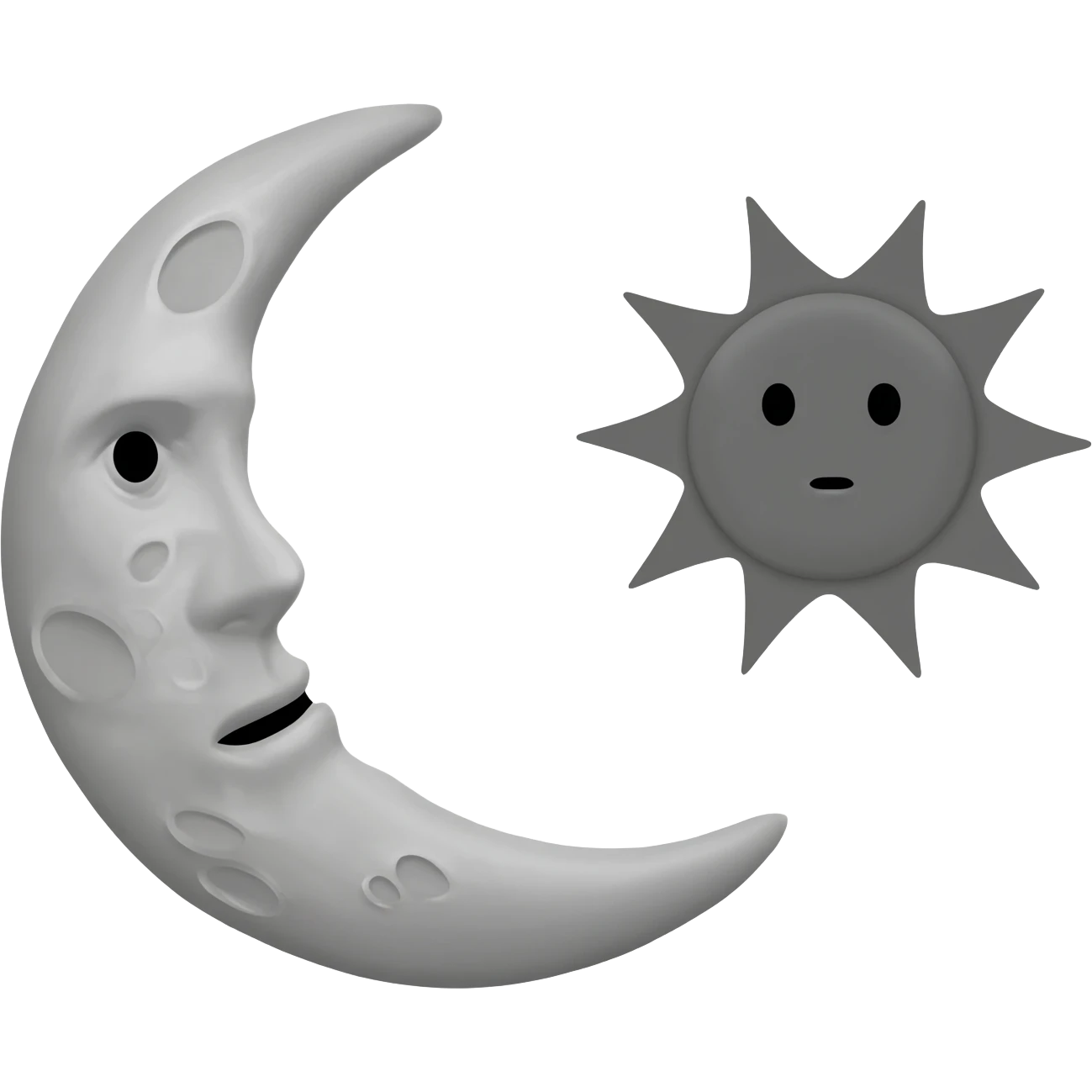 Grey moon and sun with faces emoji
