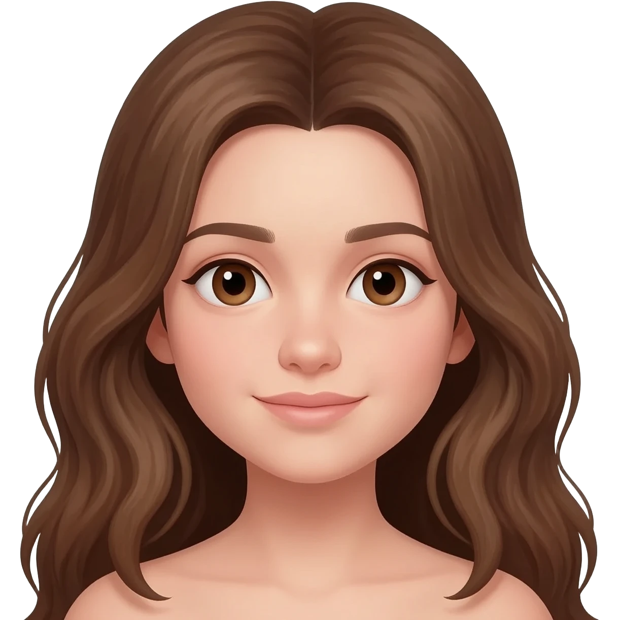 white girl with long brown curly/wavy hair and brown eyes emoji