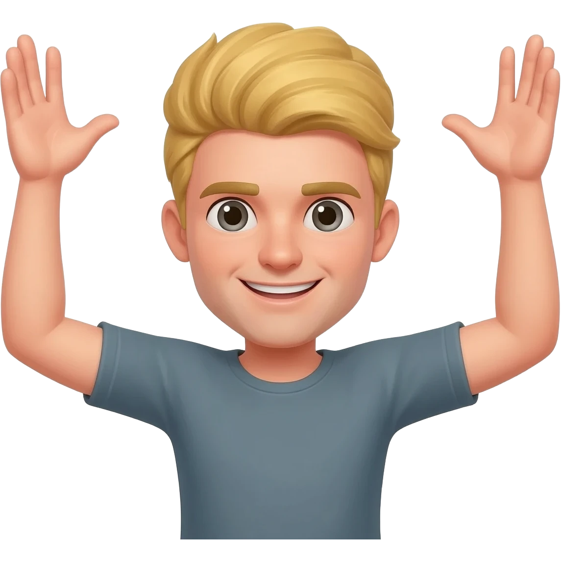 Homme blond cheveux court qui lève les bras avec mains ouvertes emoji