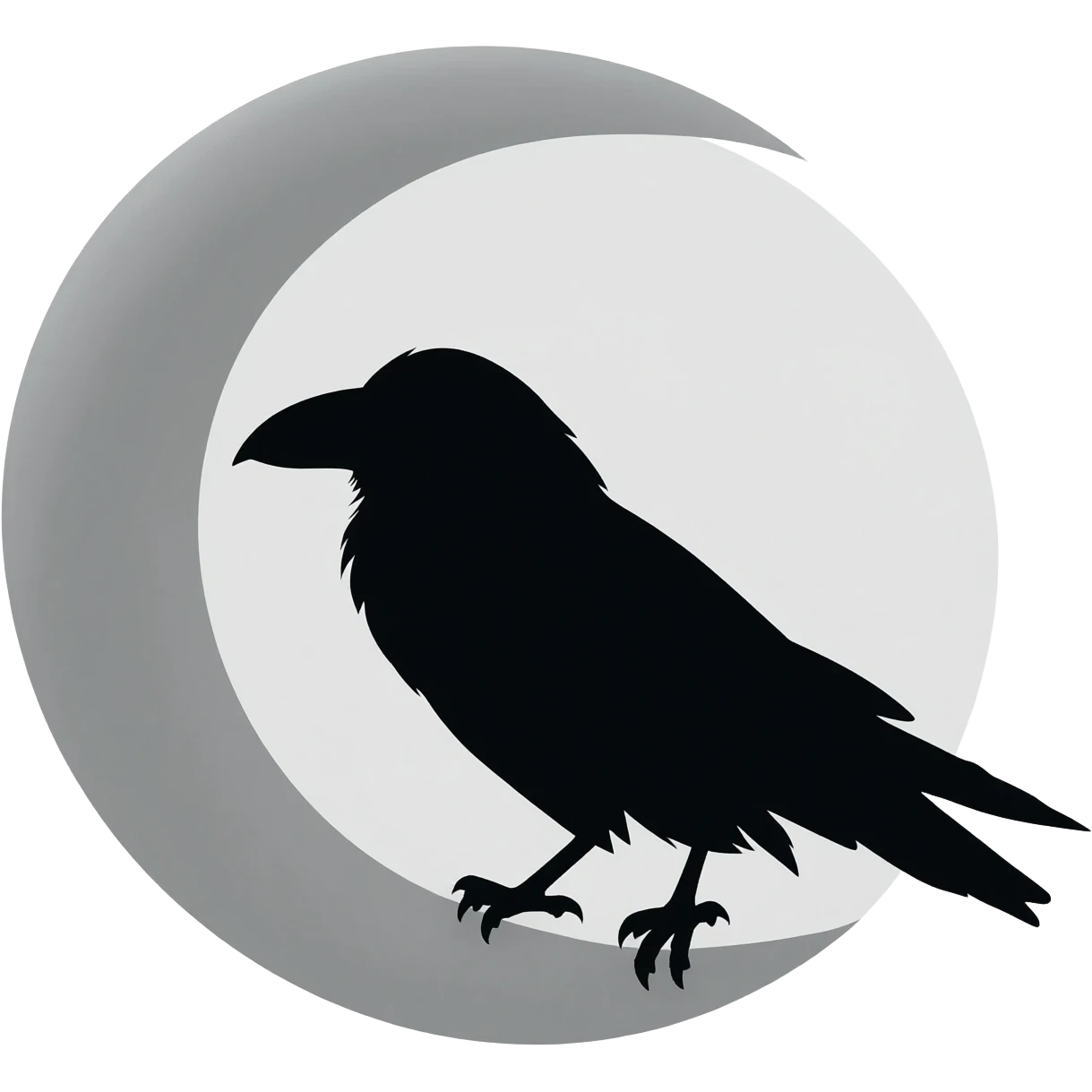 A raven silhouette seen against a very large crescent moon icon. emoji