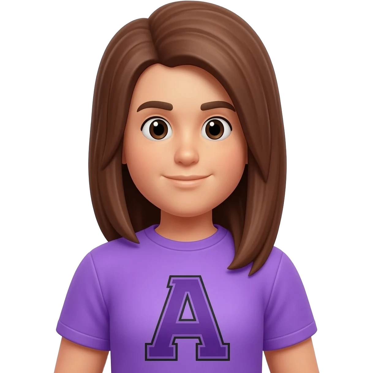 personaje de roblox mujer con playera morada y una letra A emoji