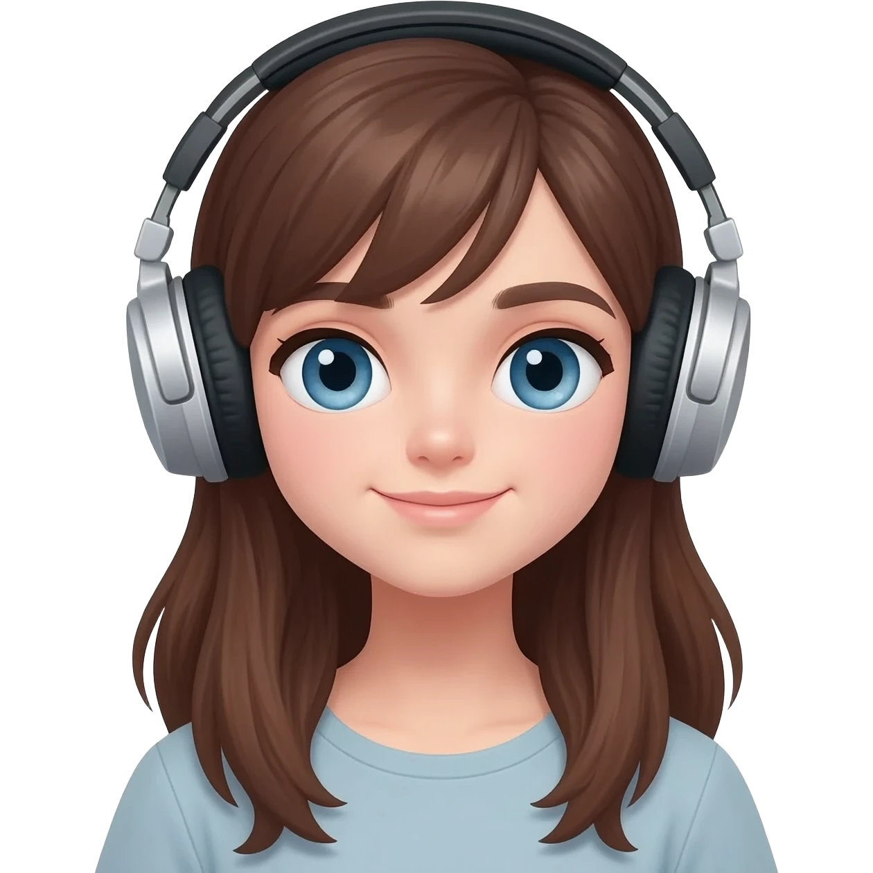 pretty long burnette blue eyes girl with headphones emoji