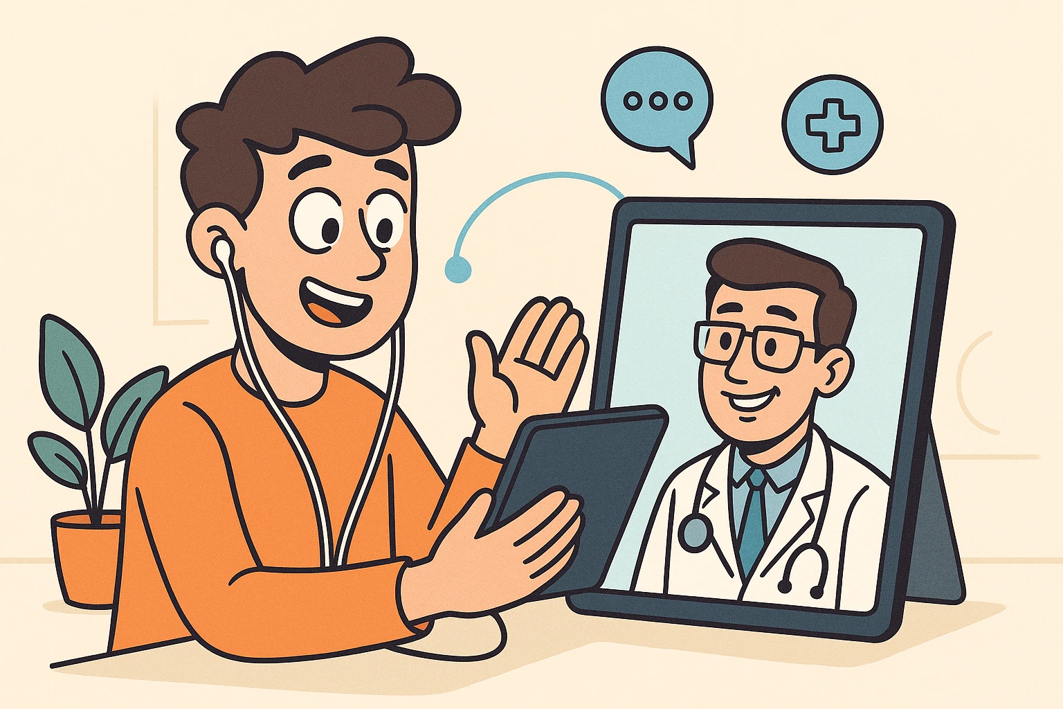 telehealth concept, modern healthcare, digital connection, clean and friendly style emoji