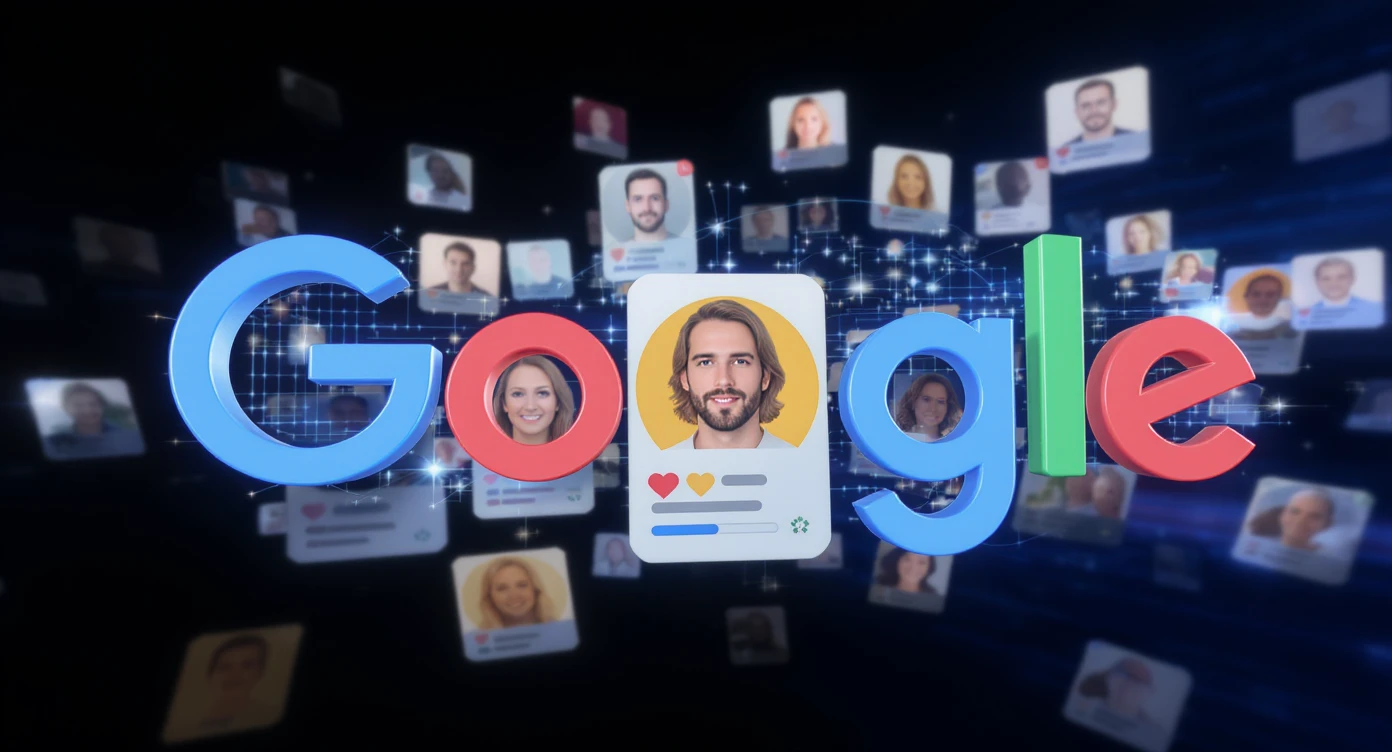 Graphic of a flying aroundg google profiles with 3d disney style faces of people (Gradient black and blue background) emoji