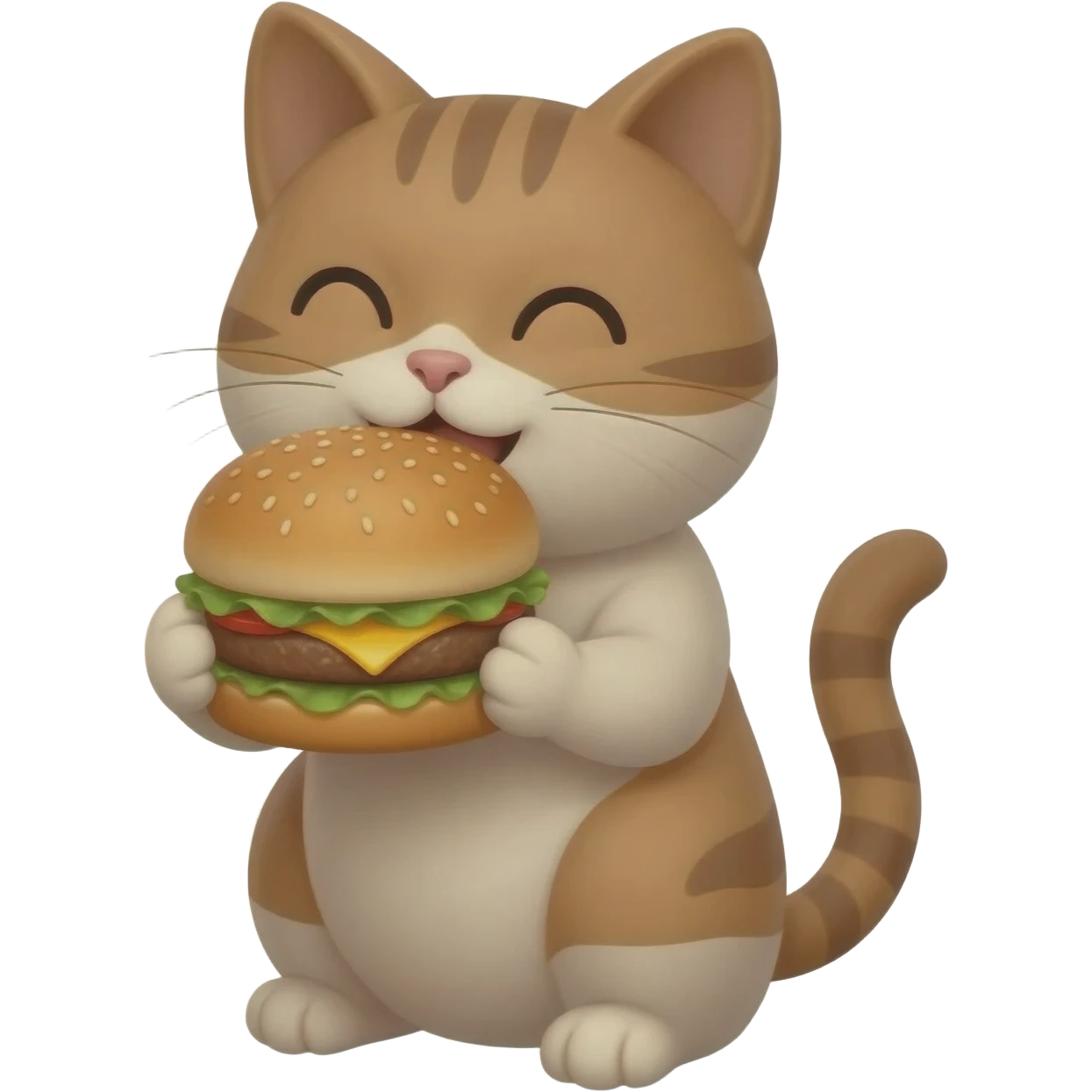 חתול אוכל המבורגר וכול הפנים שלו מלוחלוחות בצבע חום emoji