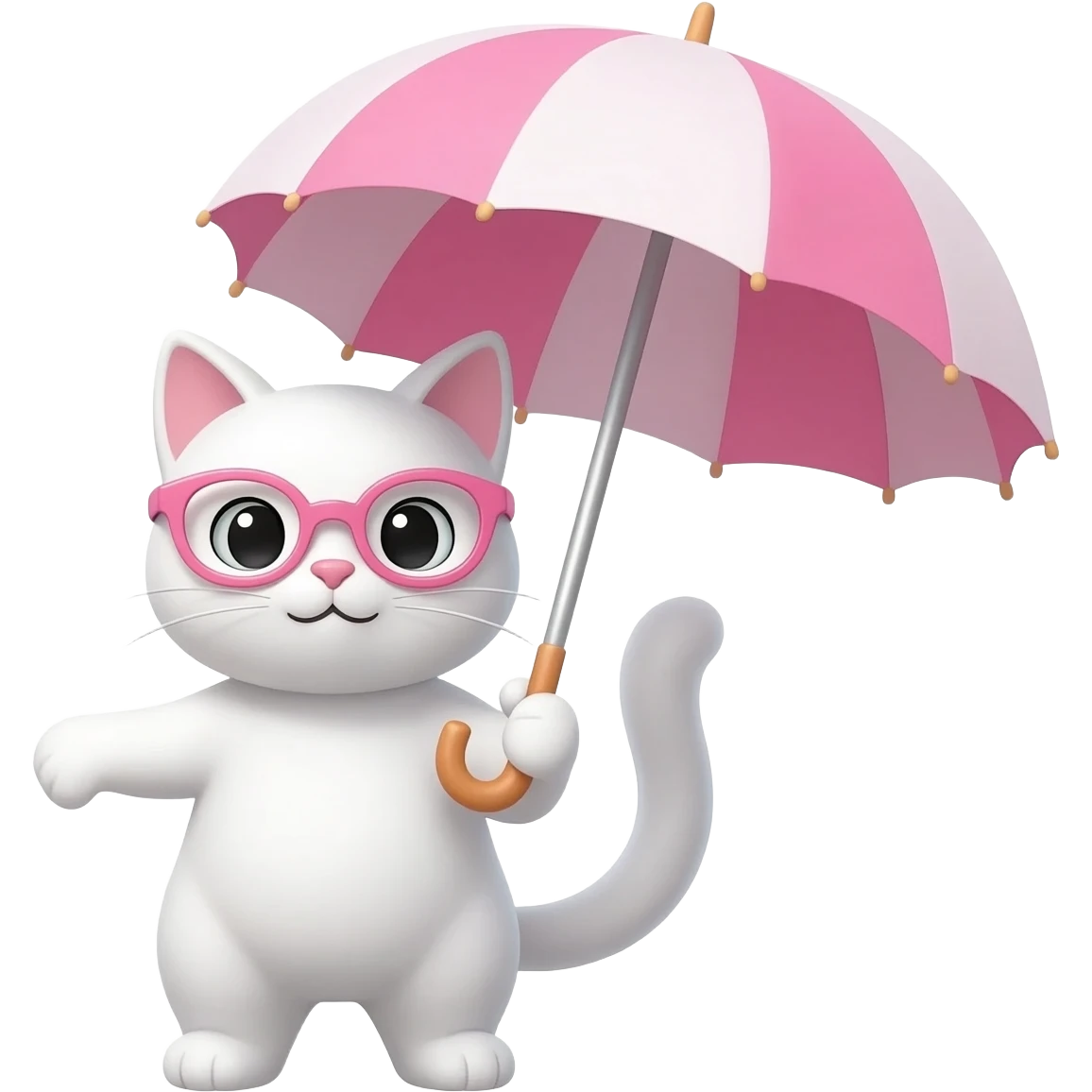 white cat wearing pink glasses carrying an umbrella emoji