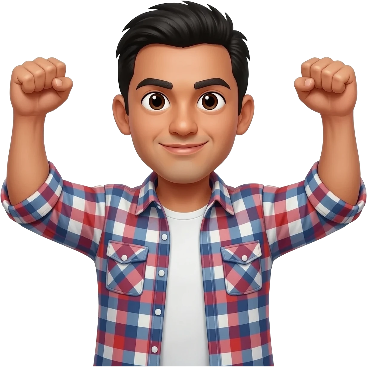 Mexican cholo wearing a fannel with elbows up and fists inwards together emoji