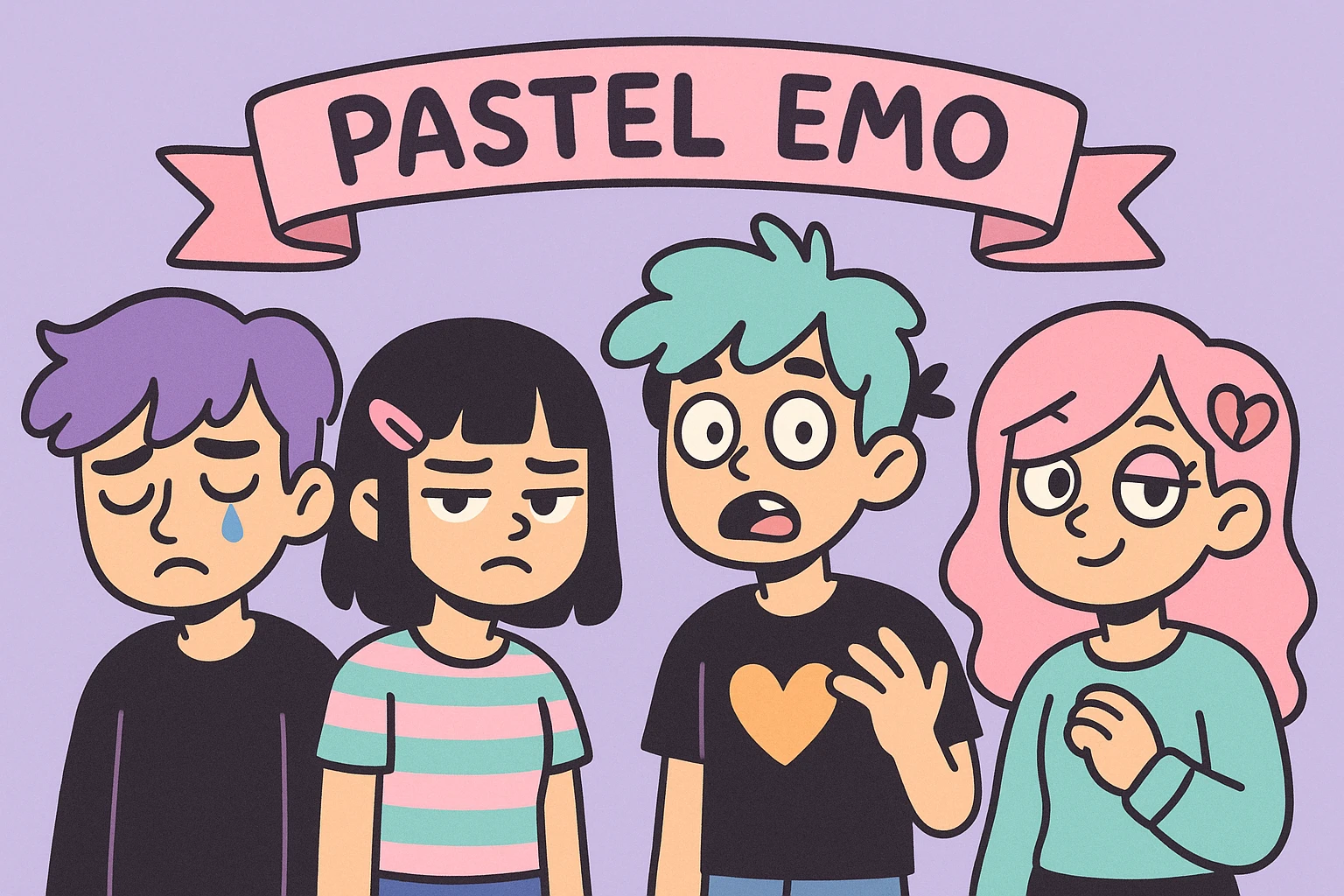 pastel emo banner with a heart accent, cute, expressive, minimal, variation 1 emoji