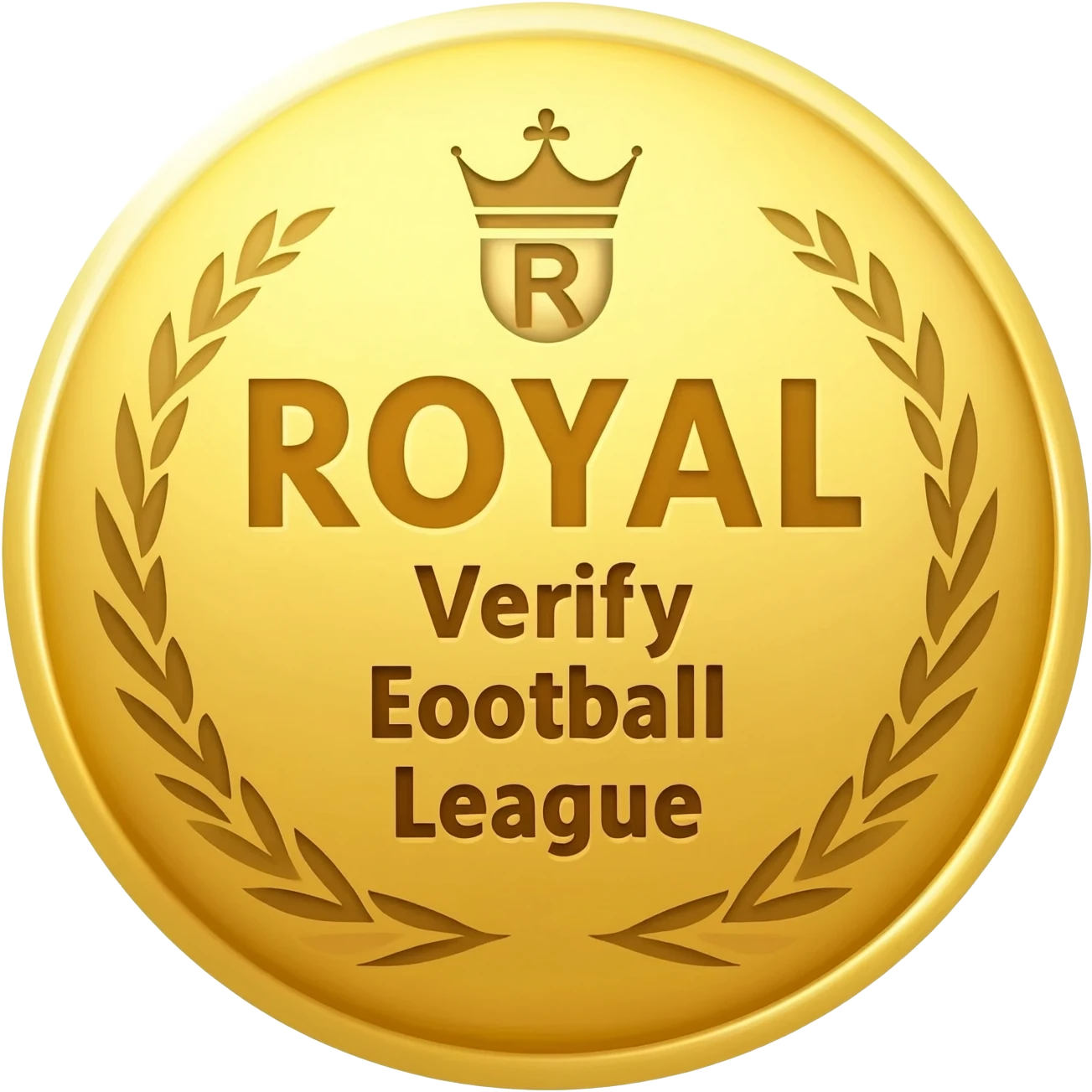 gold coin with "R with crown and  ROYAL Verify Efootball League"    level in center and minimal laurel emoji