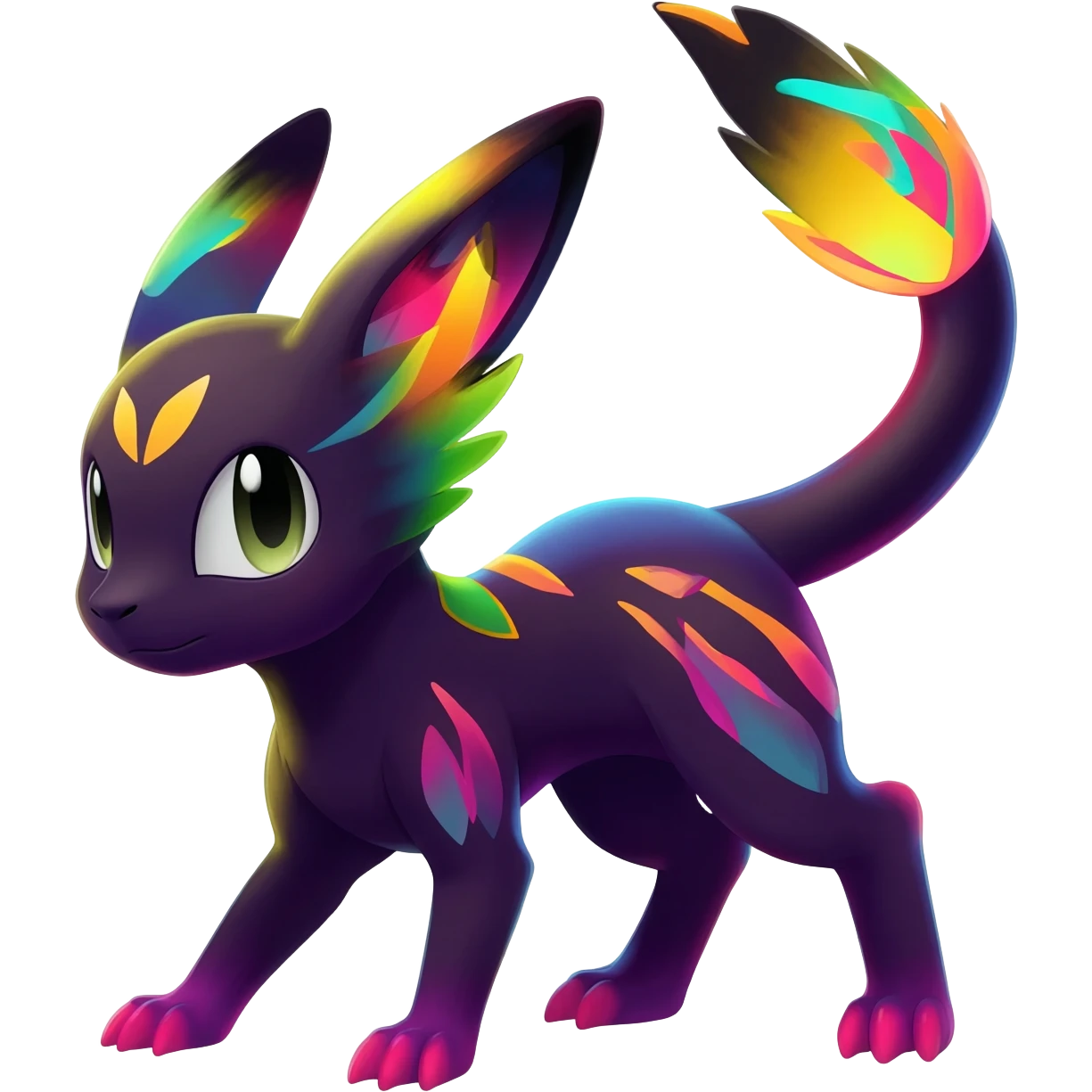 Dark vibrant pastel bright neon colorful edgy exotic painted Fakémon-Pokémon-Vernid-Leafeon-Jolteon-creature emoji