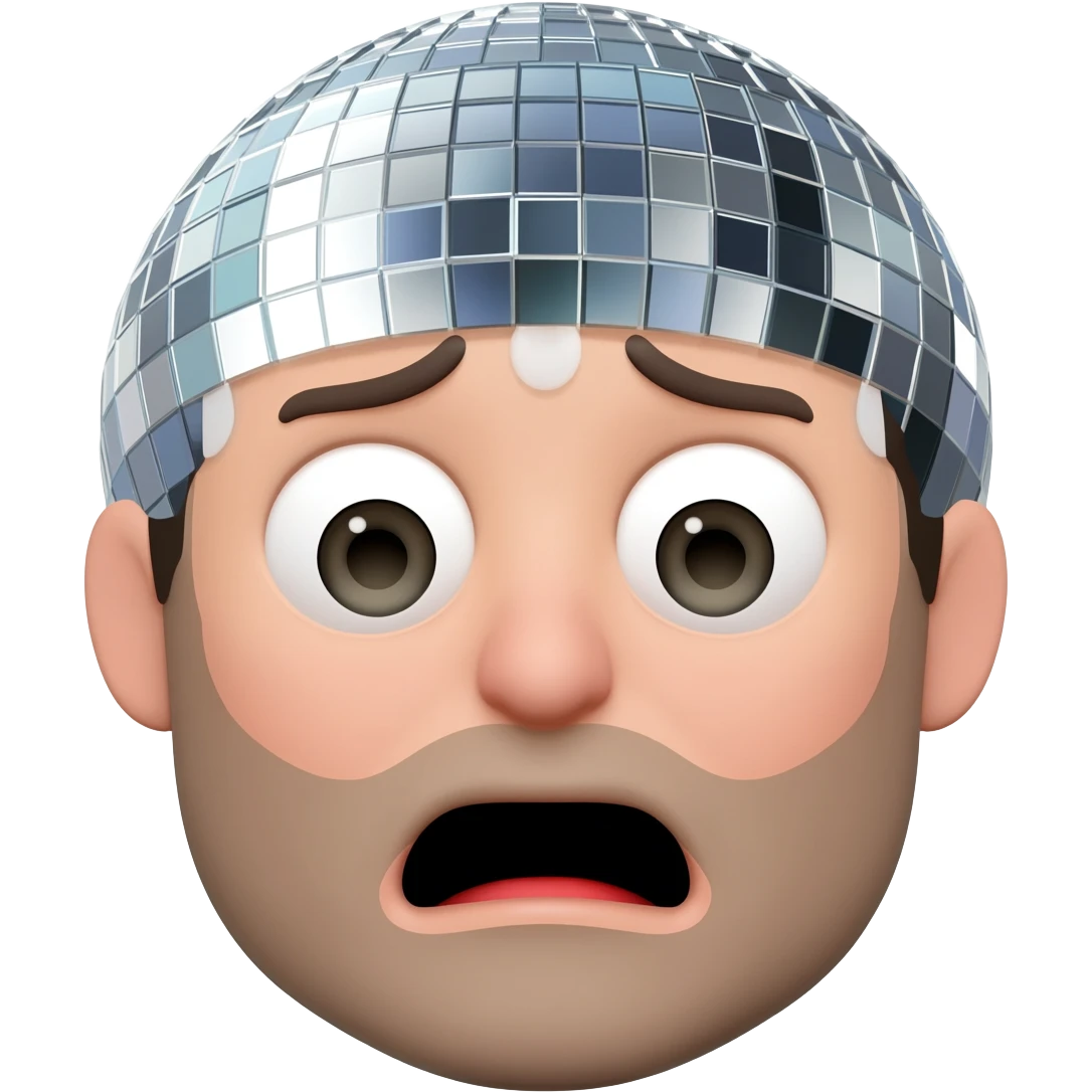 a face panicking with a disco ball emoji