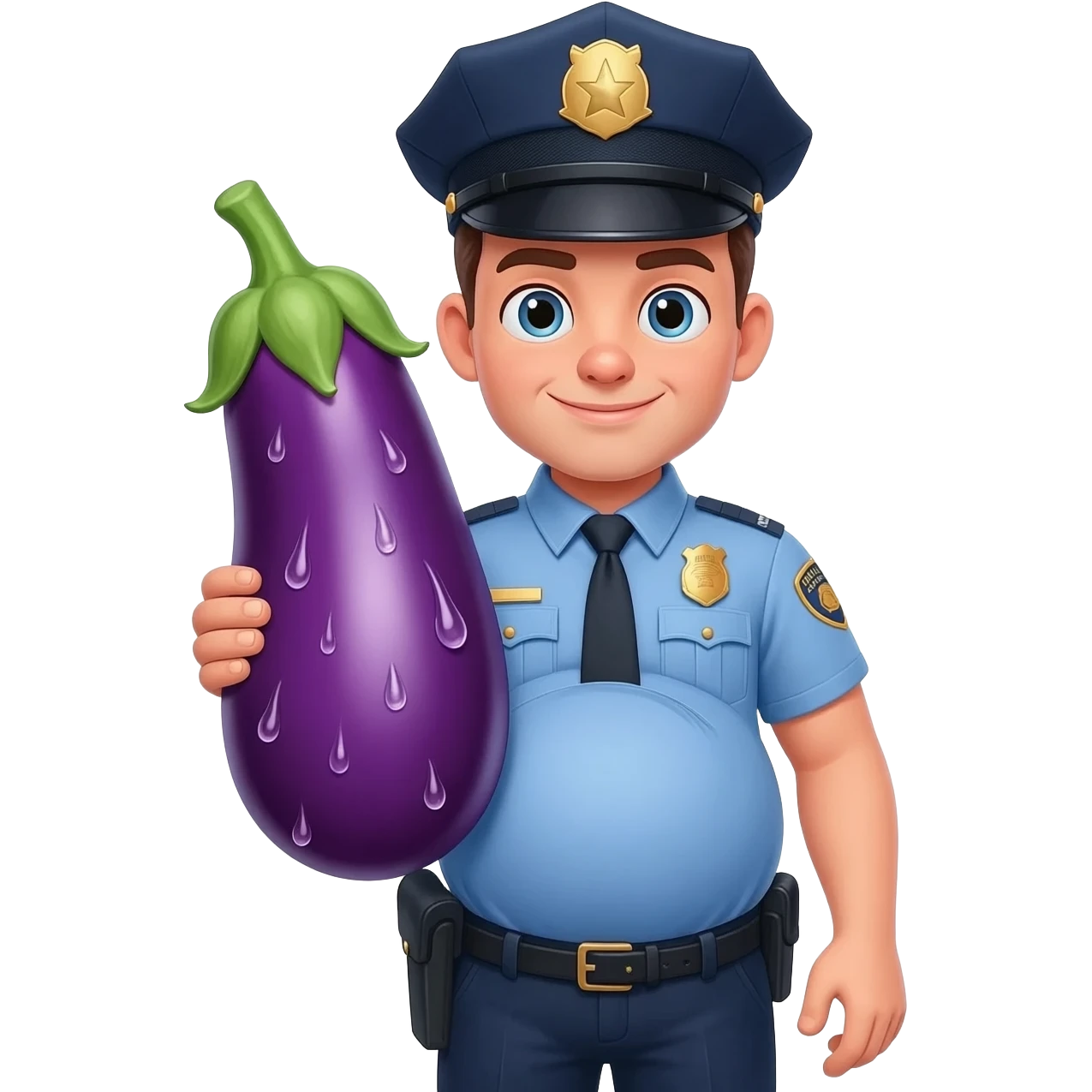 Pregnant man cop holding wet eggplant emoji